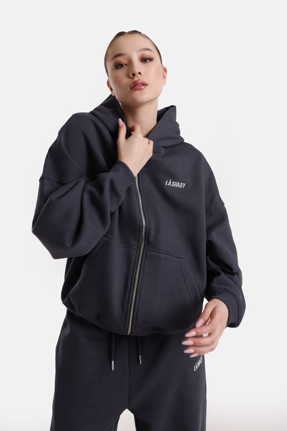 LA SHADY Oversize Kapuzensweatjacke | Dunkelgrau | Damen  | XXS von LA SHADY