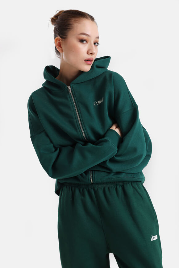 LA SHADY Oversize Kapuzensweatjacke | Dunkelgrün | Damen  | L von LA SHADY