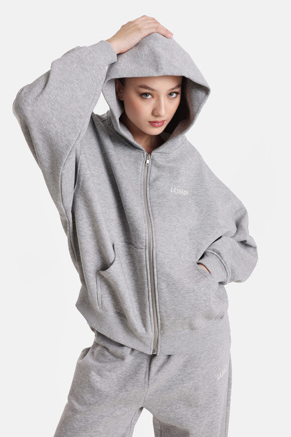 LA SHADY Oversize Kapuzensweatjacke | Hellgrau meliert | Damen | L LA SHADY Oversize Kapuzensweatjacke | Hellgrau meliert | Damen | L von LA SHADY