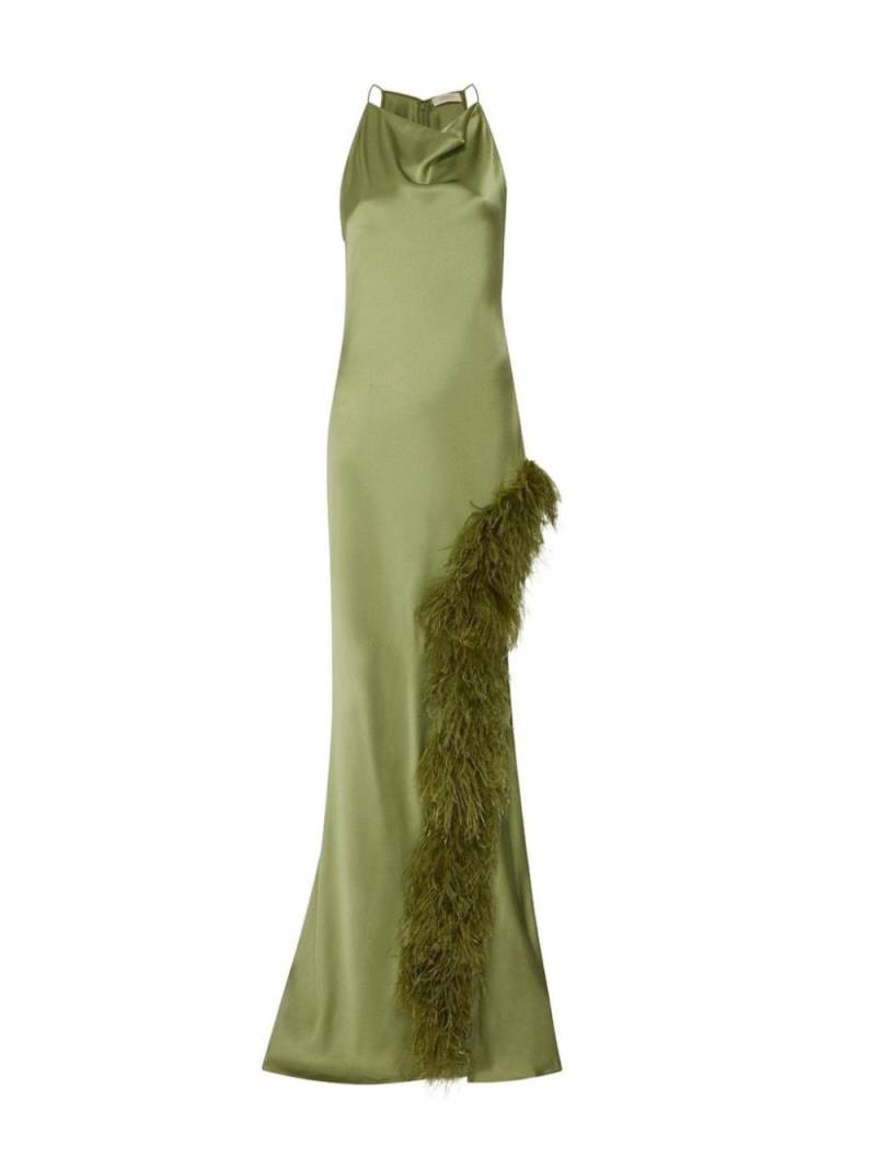 LAPOINTE feather-trim halterneck satin gown - Green von LAPOINTE