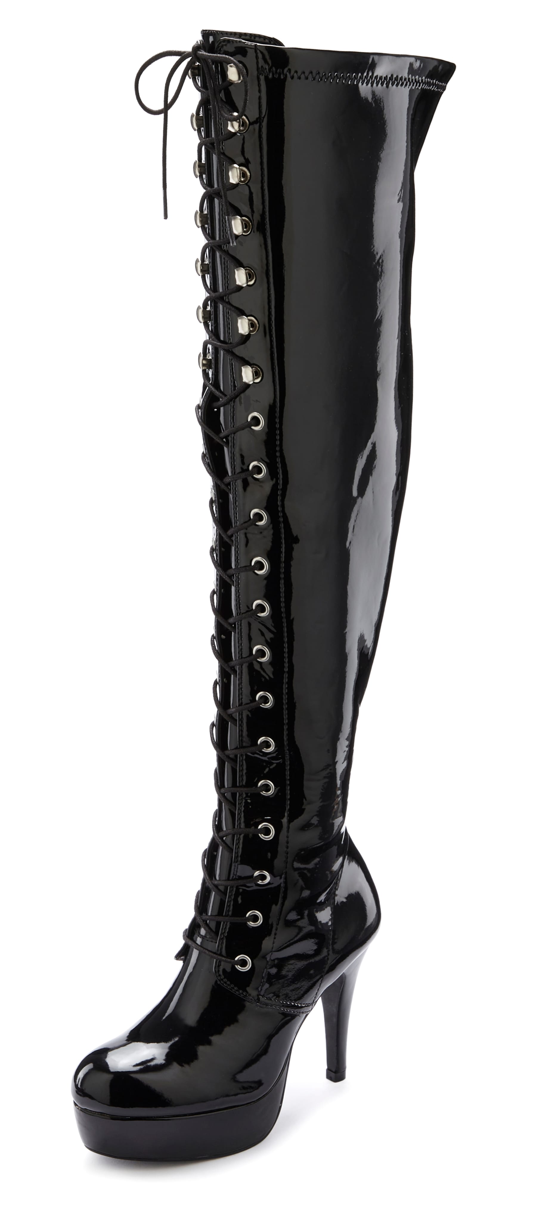 LASCANA Belle Affaire Overkneestiefel, mit Plateau und Lack-Optik, erotische High-Heel Stiefelette von LASCANA Belle Affaire