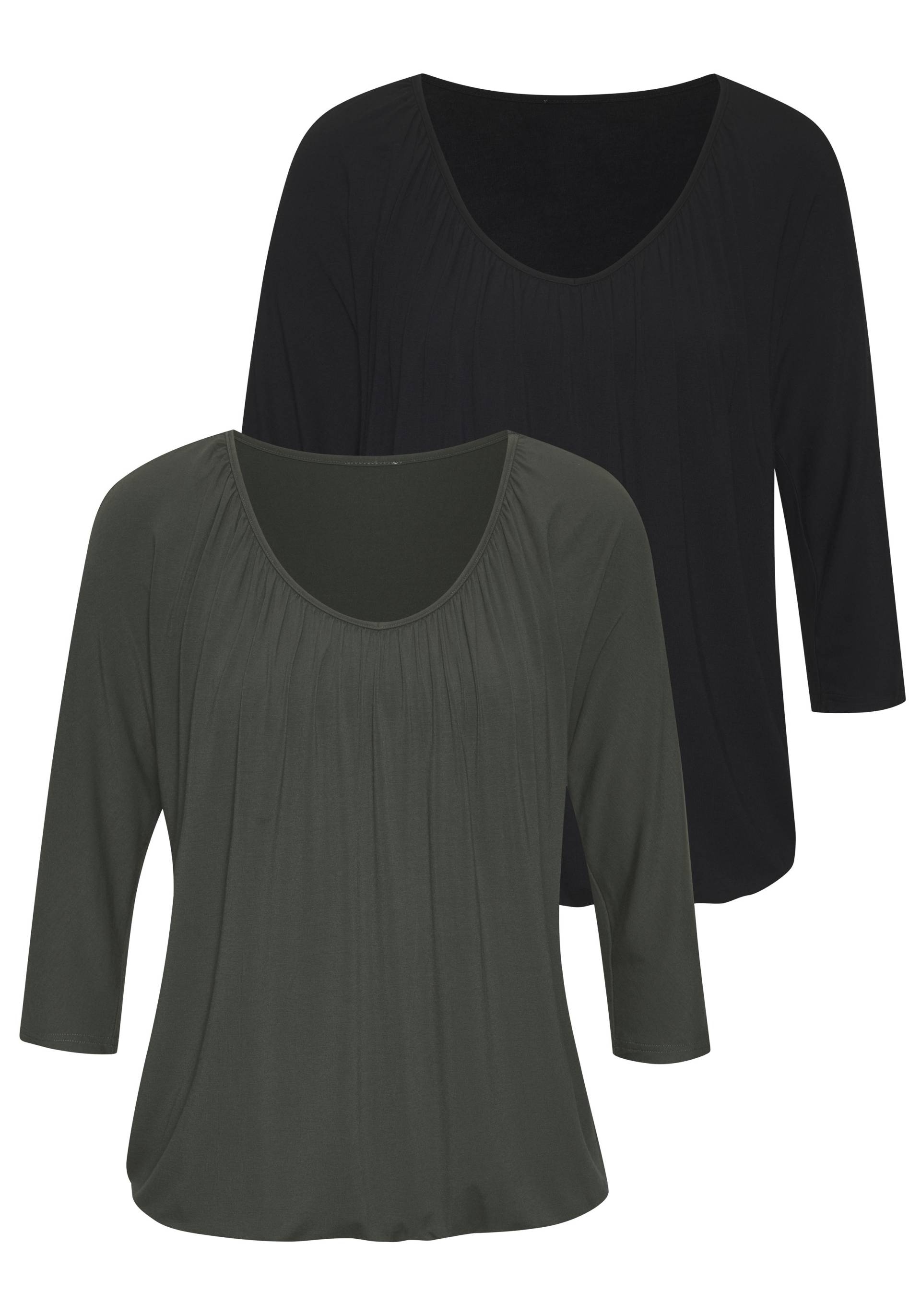 LASCANA 3/4-Arm-Shirt »mit zarter Raffung am Ausschnitt«, aus weichem Viskose-Stretch von LASCANA