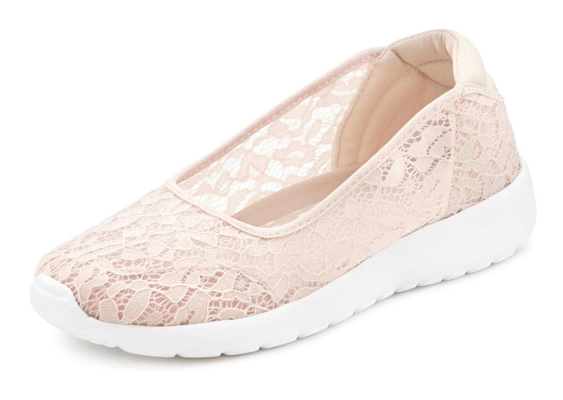 LASCANA Sneaker Ballerinas, Slipper ultraleicht, Freizeitschuh mit modischem Spitzeneinsatz VEGAN von LASCANA