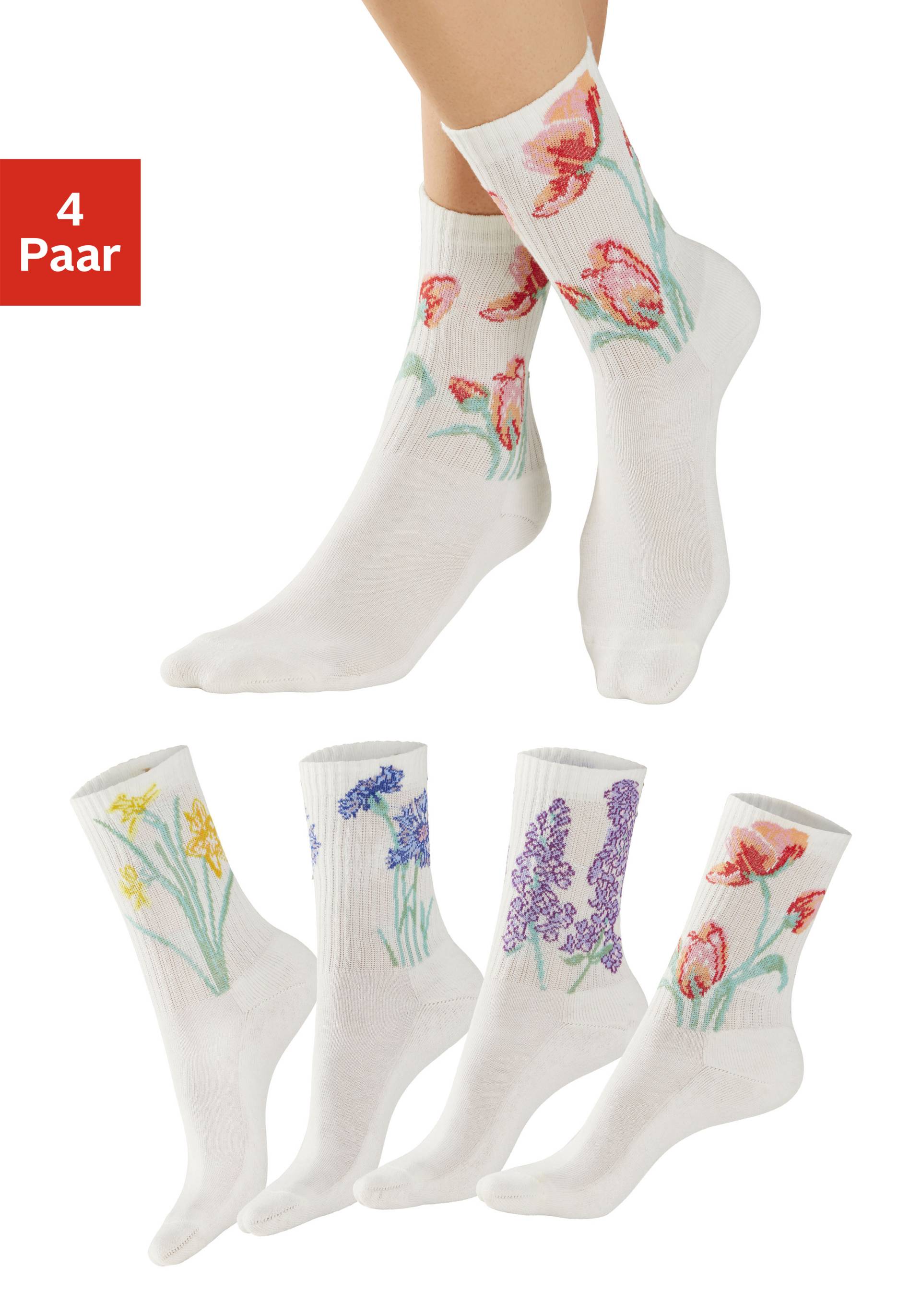 LASCANA Basicsocken, (Packung, 4 Paar), mit eingestrickten Blumen Motiven von LASCANA