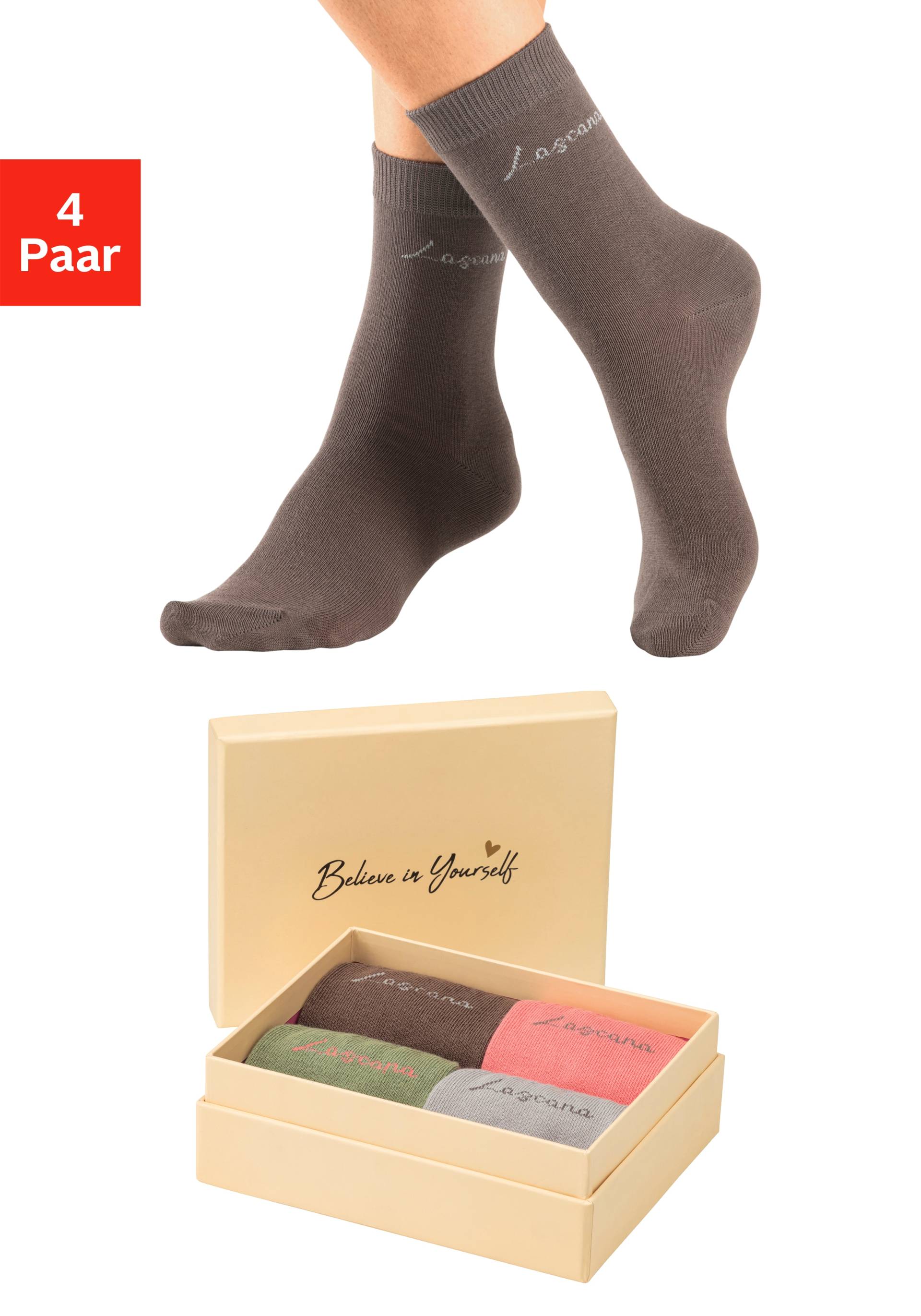 LASCANA Basicsocken, (Box, 4 Paar), in ansprechender Geschenkbox von LASCANA