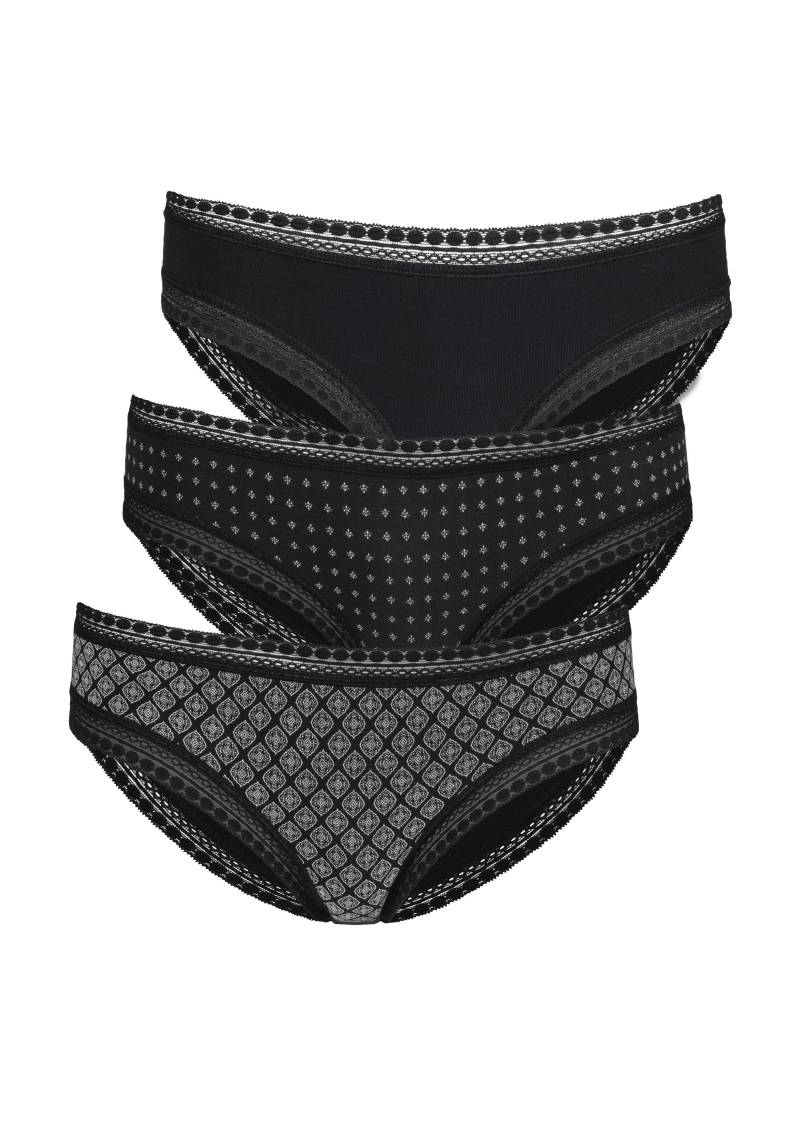 LASCANA Bikinislip, (3er-Pack), aus elastischer Baumwolle mit weicher Spitze von LASCANA