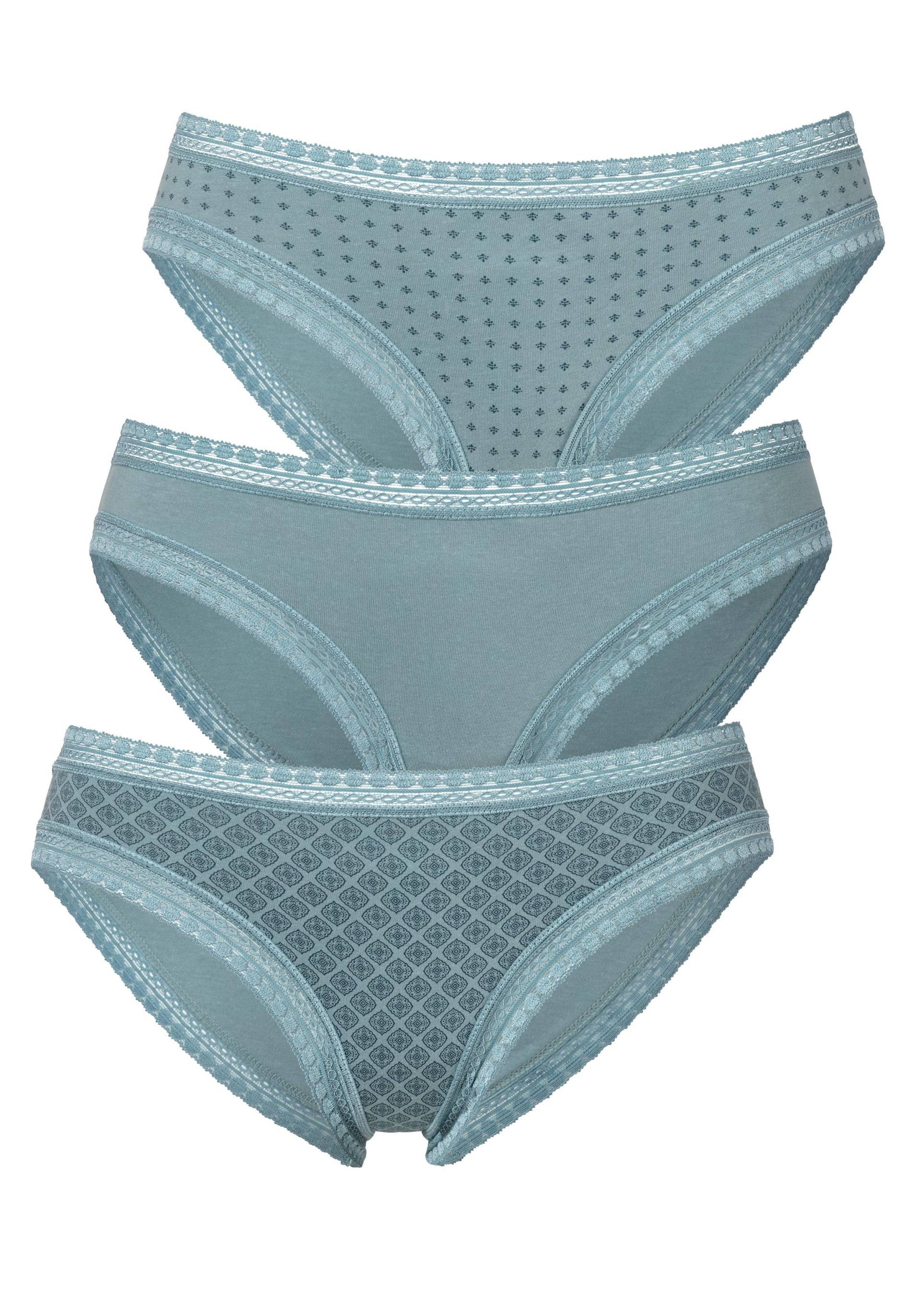 LASCANA Bikinislip, (3er-Pack), aus elastischer Baumwolle mit weicher Spitze von LASCANA