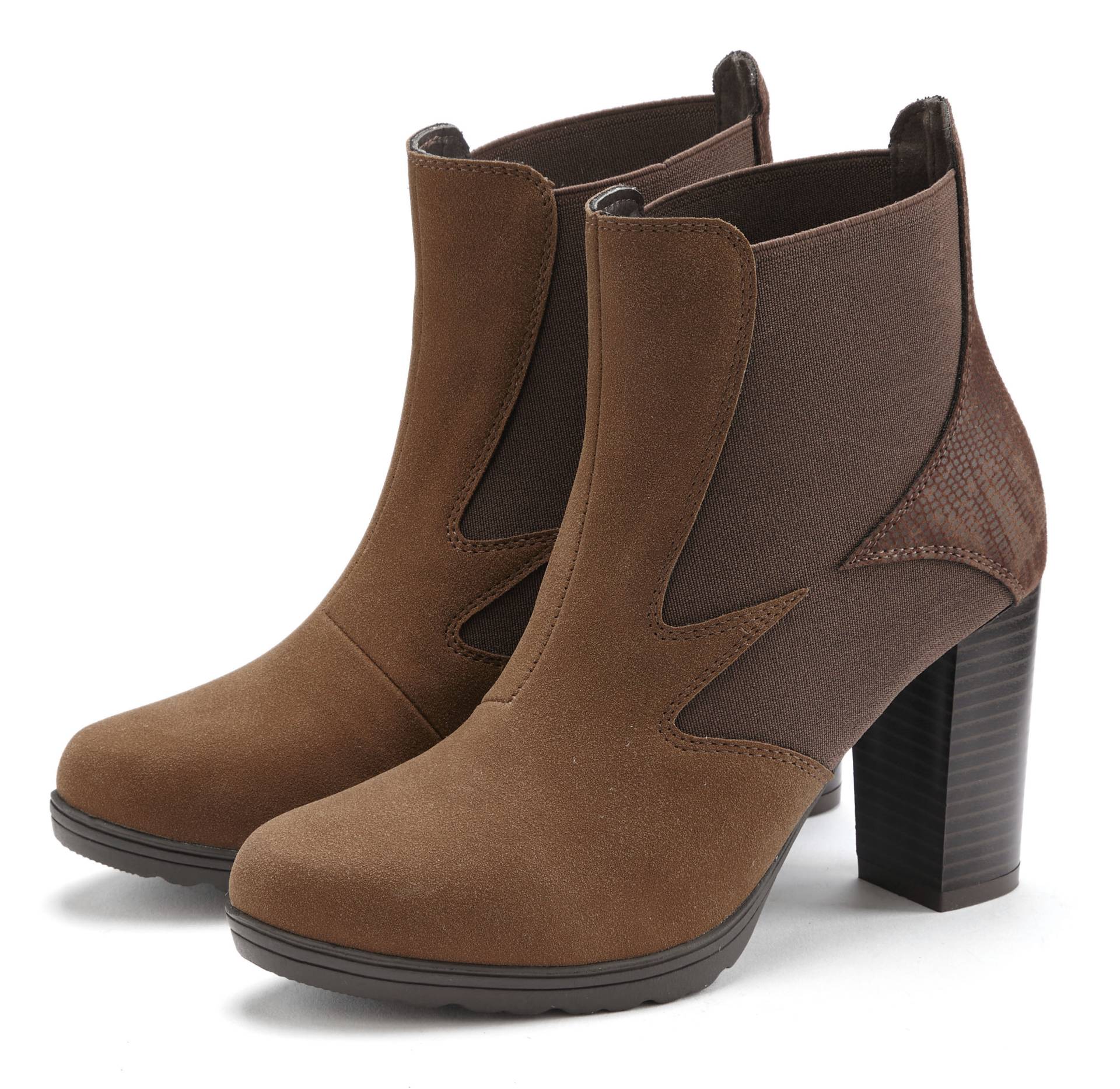 LASCANA Chelseaboots, mit Blockabsatz & Stretch-Einsatz, High-Heel-Stiefelette VEGAN von LASCANA