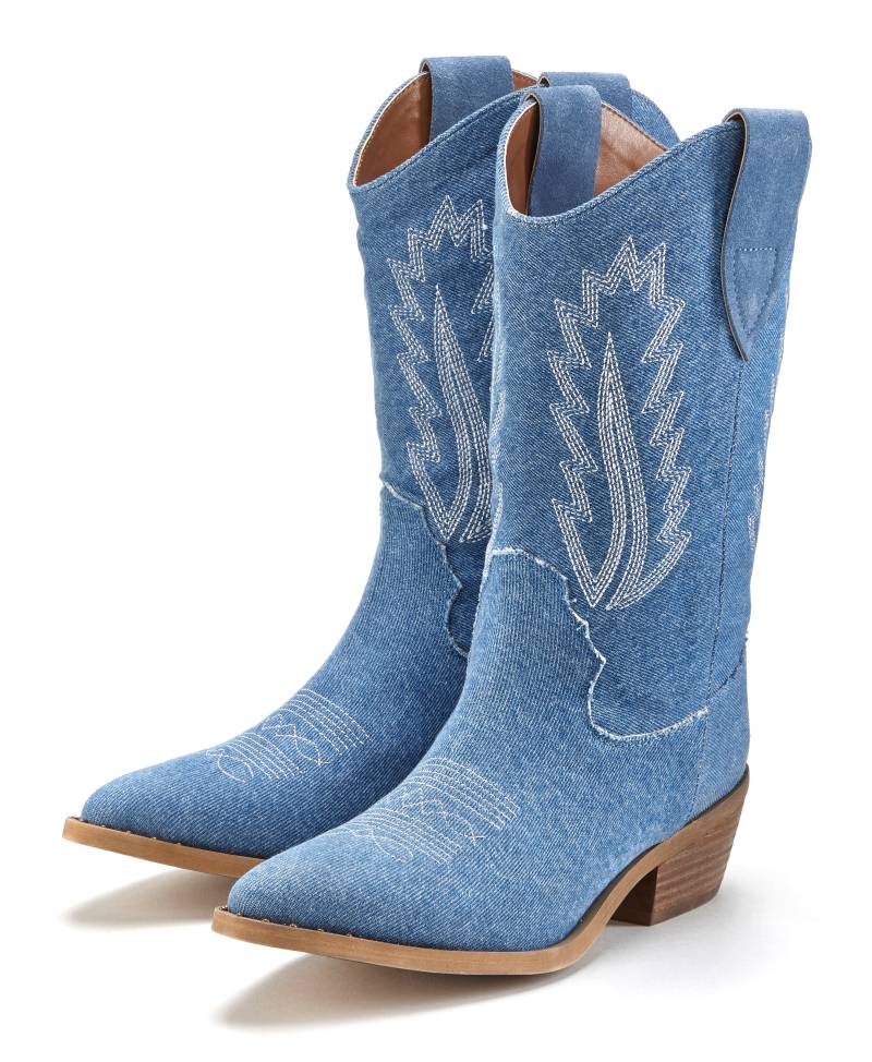 LASCANA Cowboy Boots, Cowboy Stiefelette, Western Stiefelette, Ankleboots im Denim-Look von LASCANA