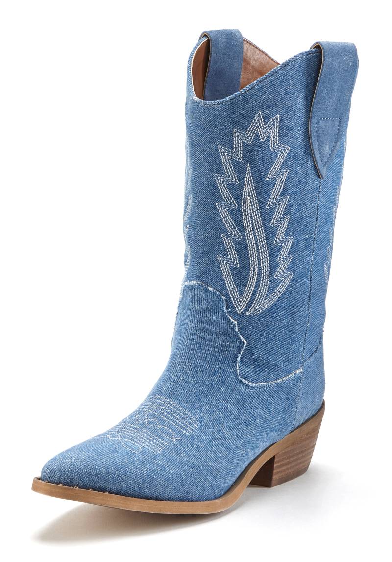 LASCANA Cowboy Boots, Cowboy Stiefelette, Western Stiefelette, Ankleboots im Denim-Look von LASCANA