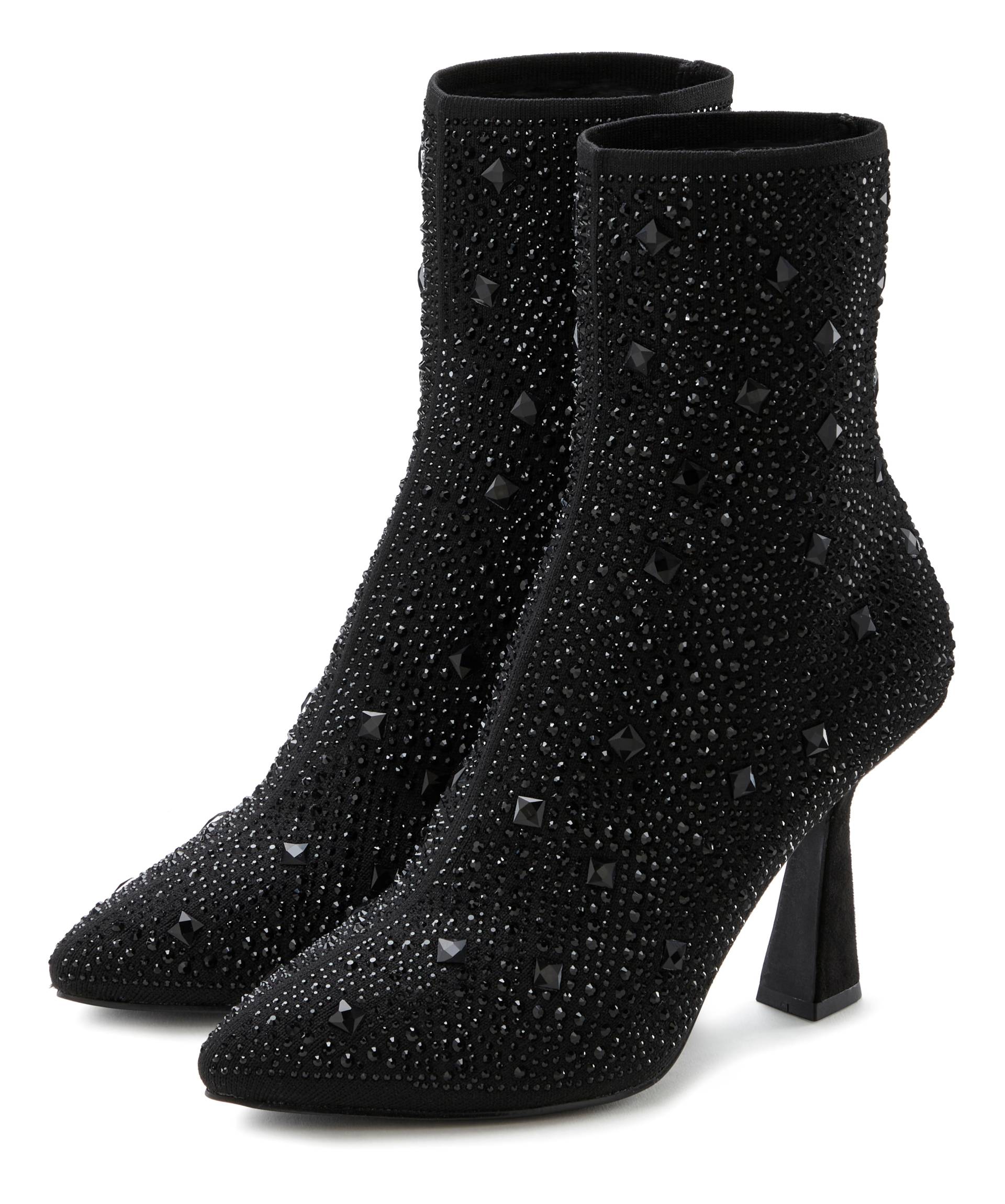 LASCANA High-Heel-Stiefelette »Sock Boot,«, Schlupf-Stiefel, Ankle Boots, elastisches Material, Schmucksteinchen von LASCANA