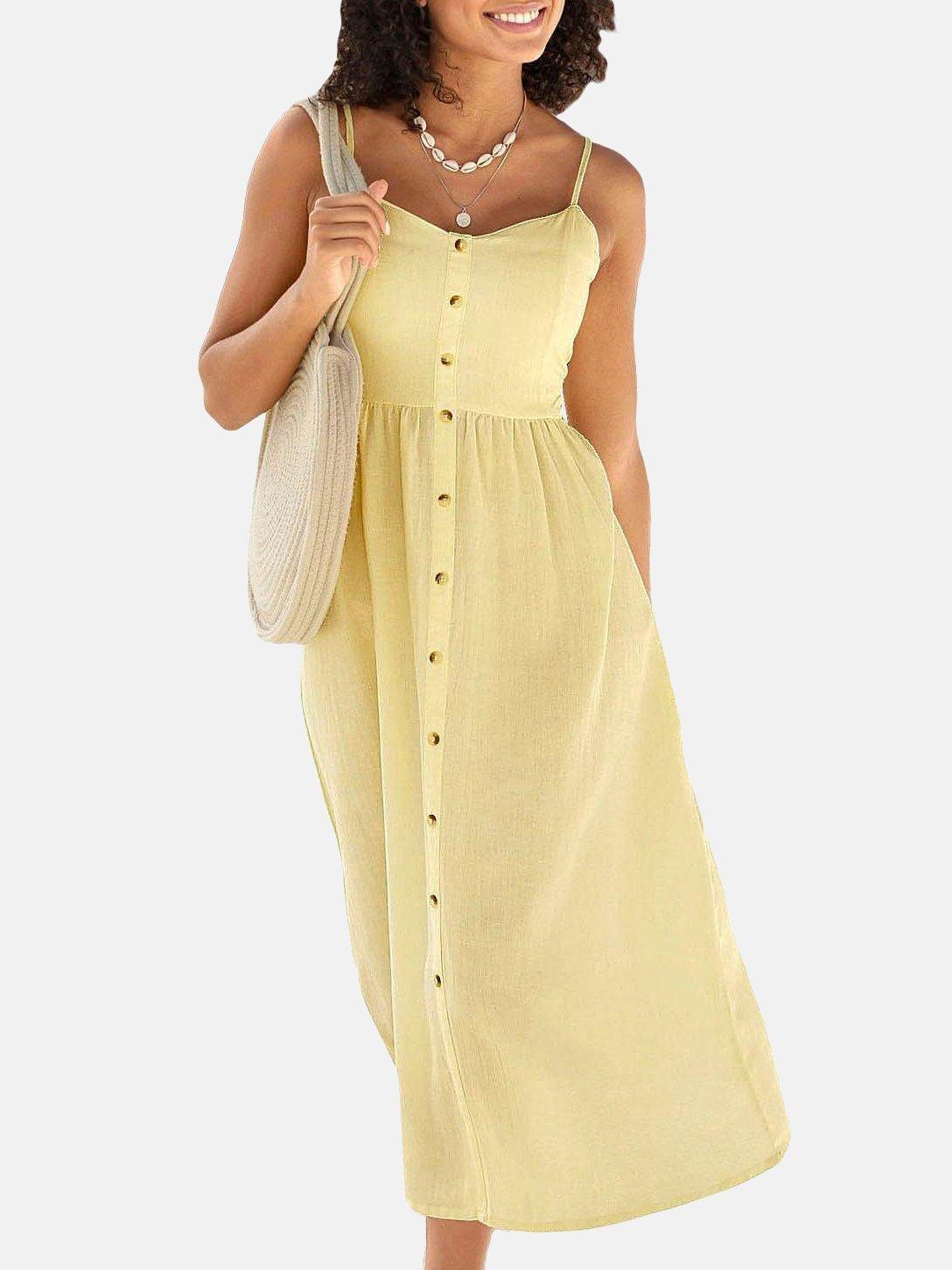 Langes Sommerkleid Leinen Gelb Damen Gelbgold 36 von LASCANA