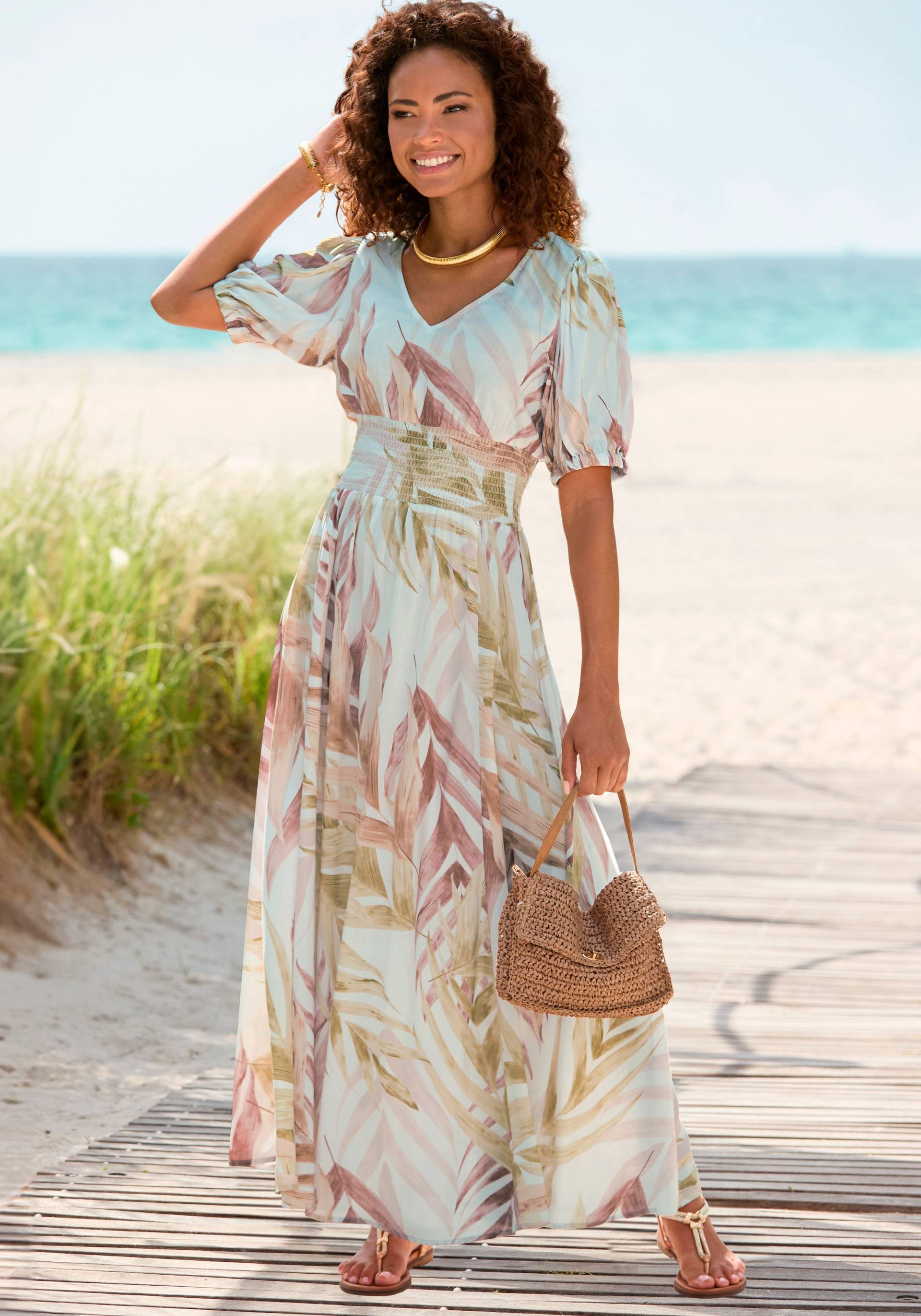 LASCANA Maxikleid, mit Alloverprint und gesmokter Taille, luftiges Sommerkleid LASCANA Maxikleid, mit Alloverprint und gesmokter Taille, luftiges Sommerkleid von LASCANA