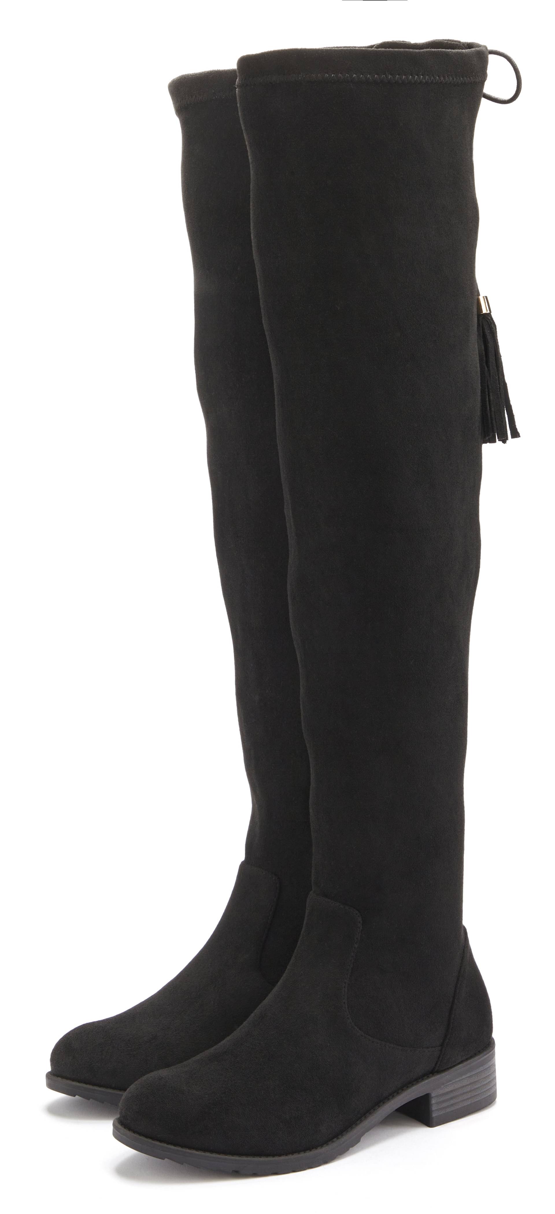 LASCANA Overkneestiefel »Stiefel, Langschaftstiefel«, mit elastischem Weitschaft und raffiniertem Flechtdetail LASCANA Overkneestiefel »Stiefel, Langschaftstiefel«, mit elastischem Weitschaft und raffiniertem Flechtdetail von LASCANA