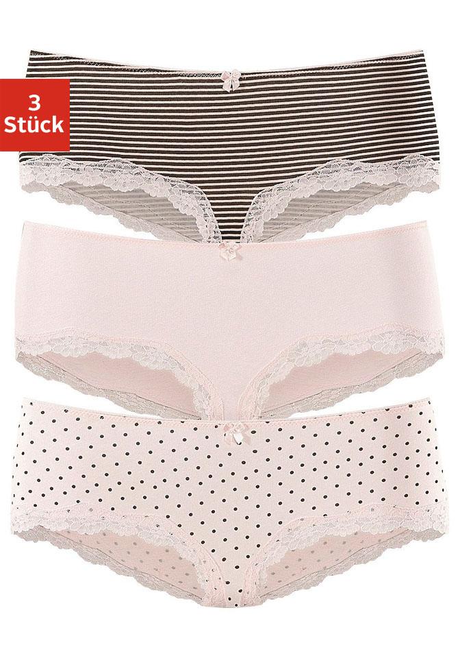 LASCANA Panty, (Packung, 3 St.), aus elastischer Baumwolle mit zarter Spitze von LASCANA