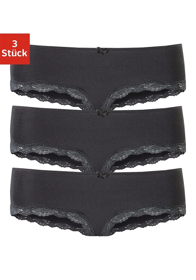 LASCANA Panty, (Packung, 3 St.), aus elastischer Baumwolle mit zarter Spitze von LASCANA