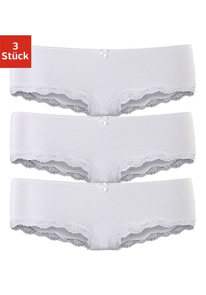 LASCANA Panty, (Packung, 3 St.), aus elastischer Baumwolle mit zarter Spitze von LASCANA