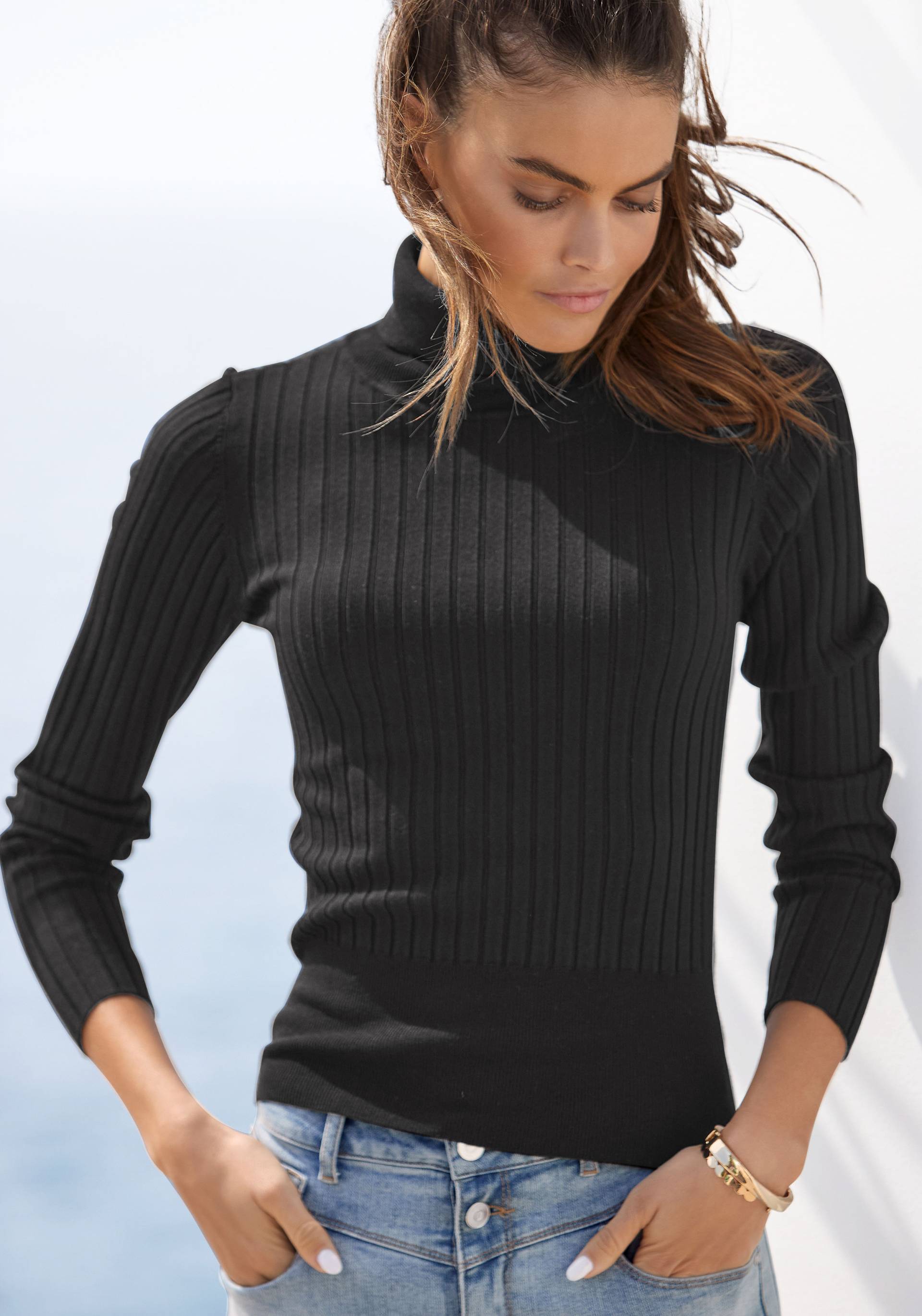 LASCANA Rollkragenpullover, aus weichem Rippstrick, figurbetonter Strickpullover von LASCANA