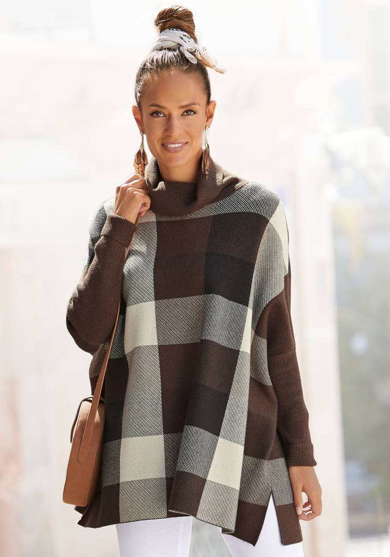 LASCANA Rollkragenpullover, im lässigen Poncho-Style, weiter Strickpullover mit Karomuster von LASCANA