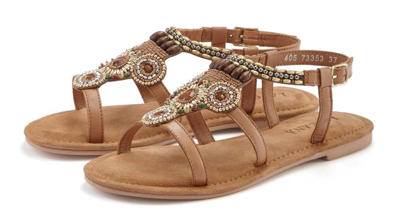 LASCANA Sandale, Sandalette, Sommerschuh aus Leder mit Steinchen in Glitzer-Optik von LASCANA