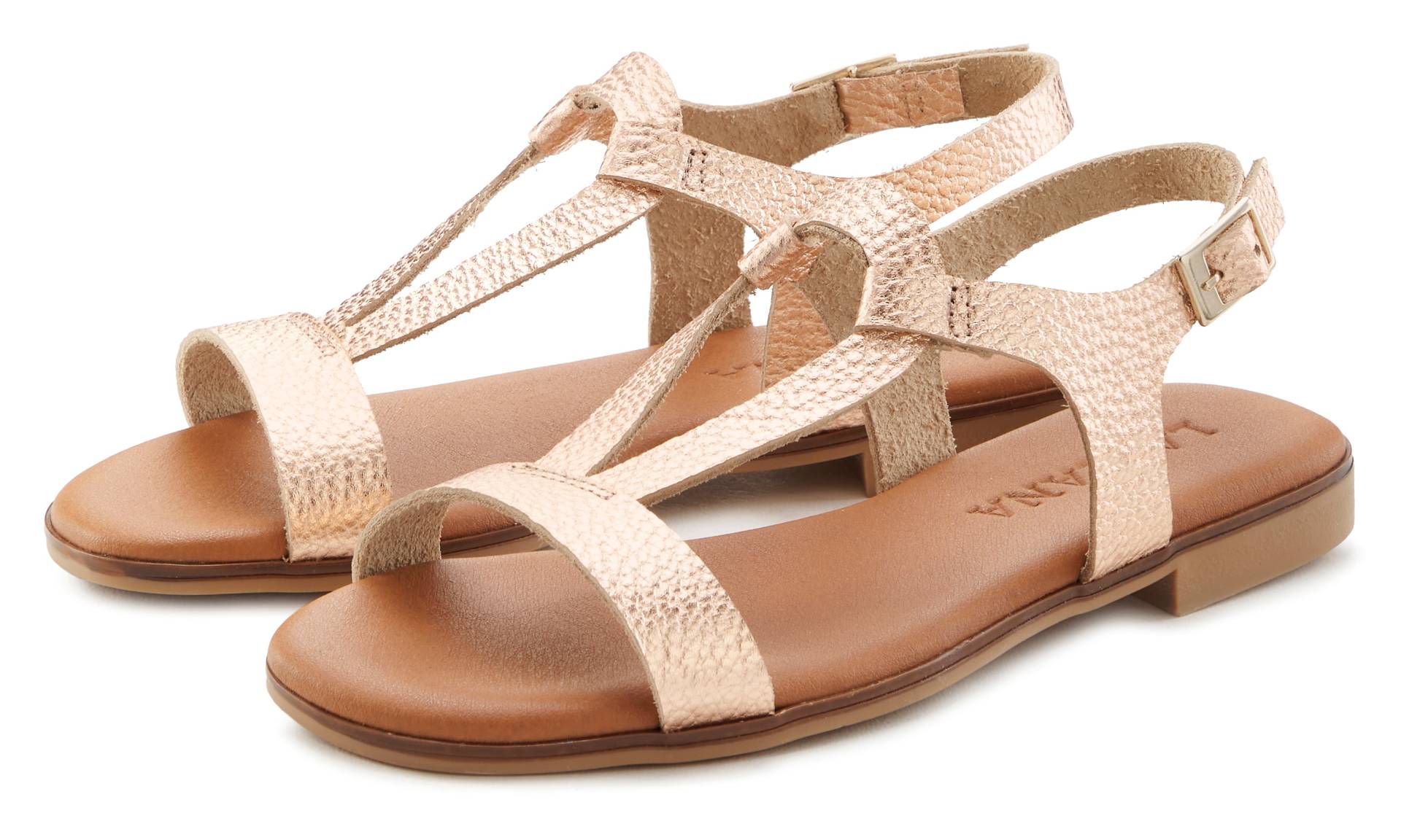 LASCANA Sandale, Sandalette, Sommerschuh aus hochwertigem Leder im Metallic-Look von LASCANA