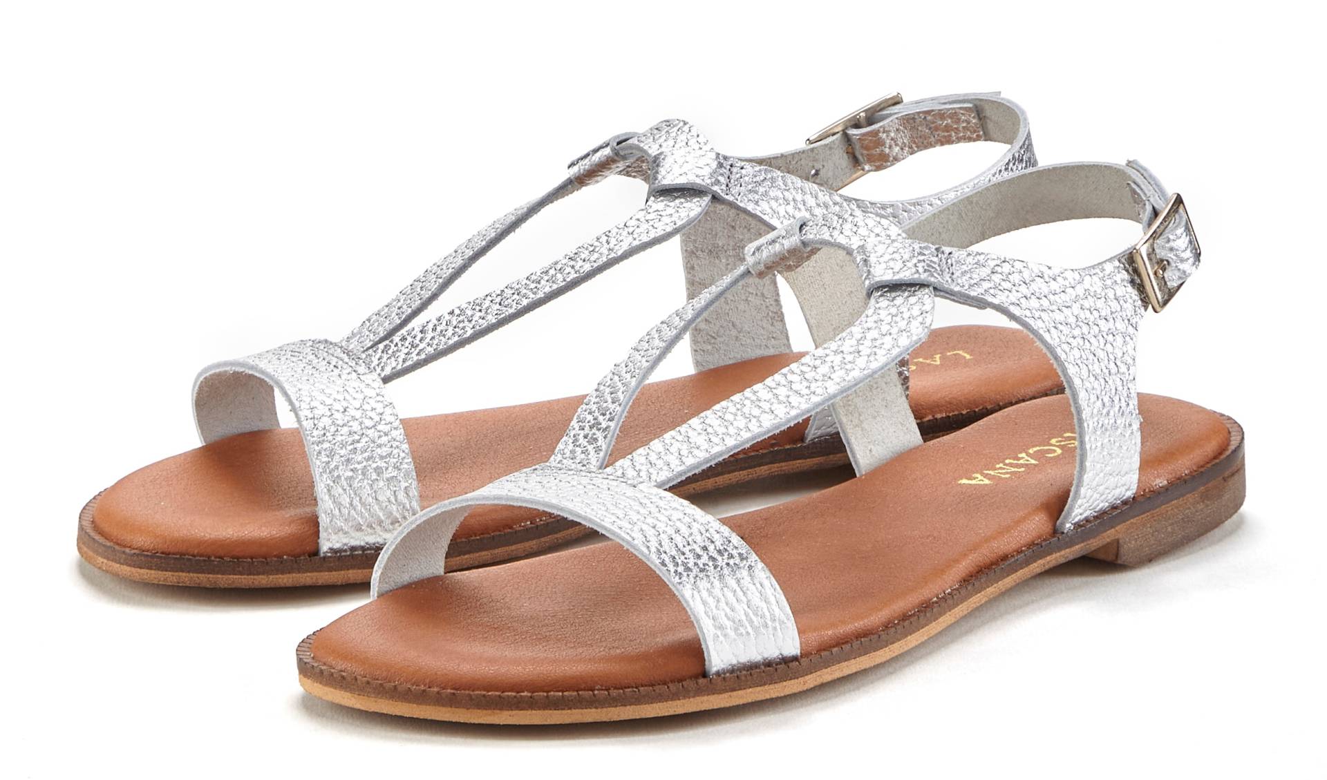 LASCANA Sandale, Sandalette, Sommerschuh aus hochwertigem Leder im Metallic-Look von LASCANA