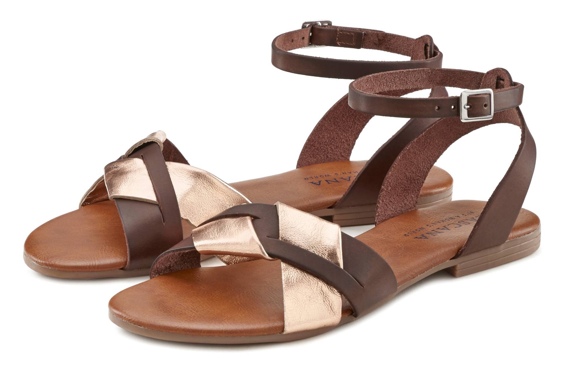 LASCANA Sandale, Sandalette, Sommerschuh aus hochwertigem Leder mit Metallic Optik von LASCANA