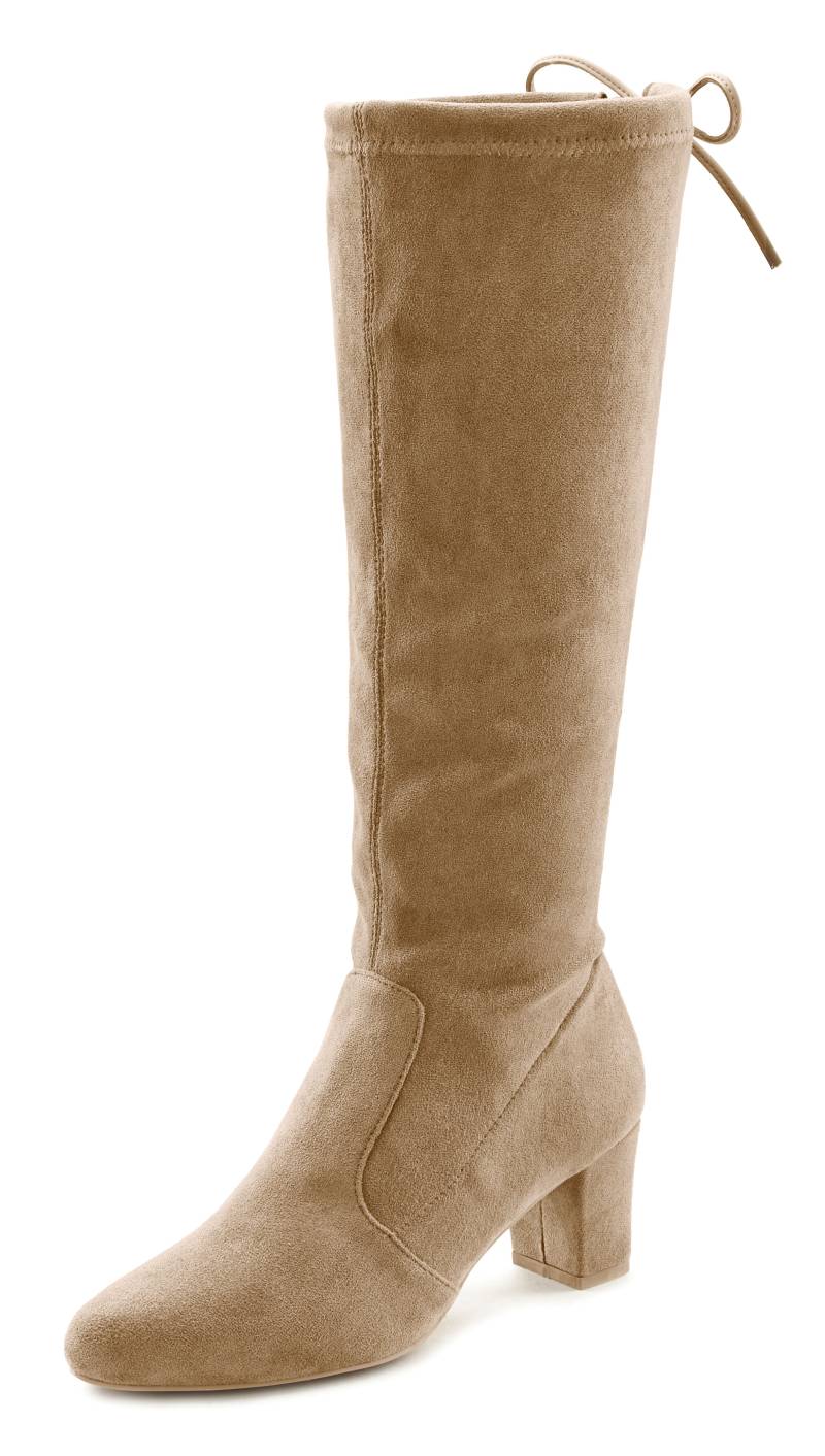 LASCANA Schlupfstiefel, Schlupfboots, Slouchy Boots, Slip-On, Stretch & Blockabsatz von LASCANA