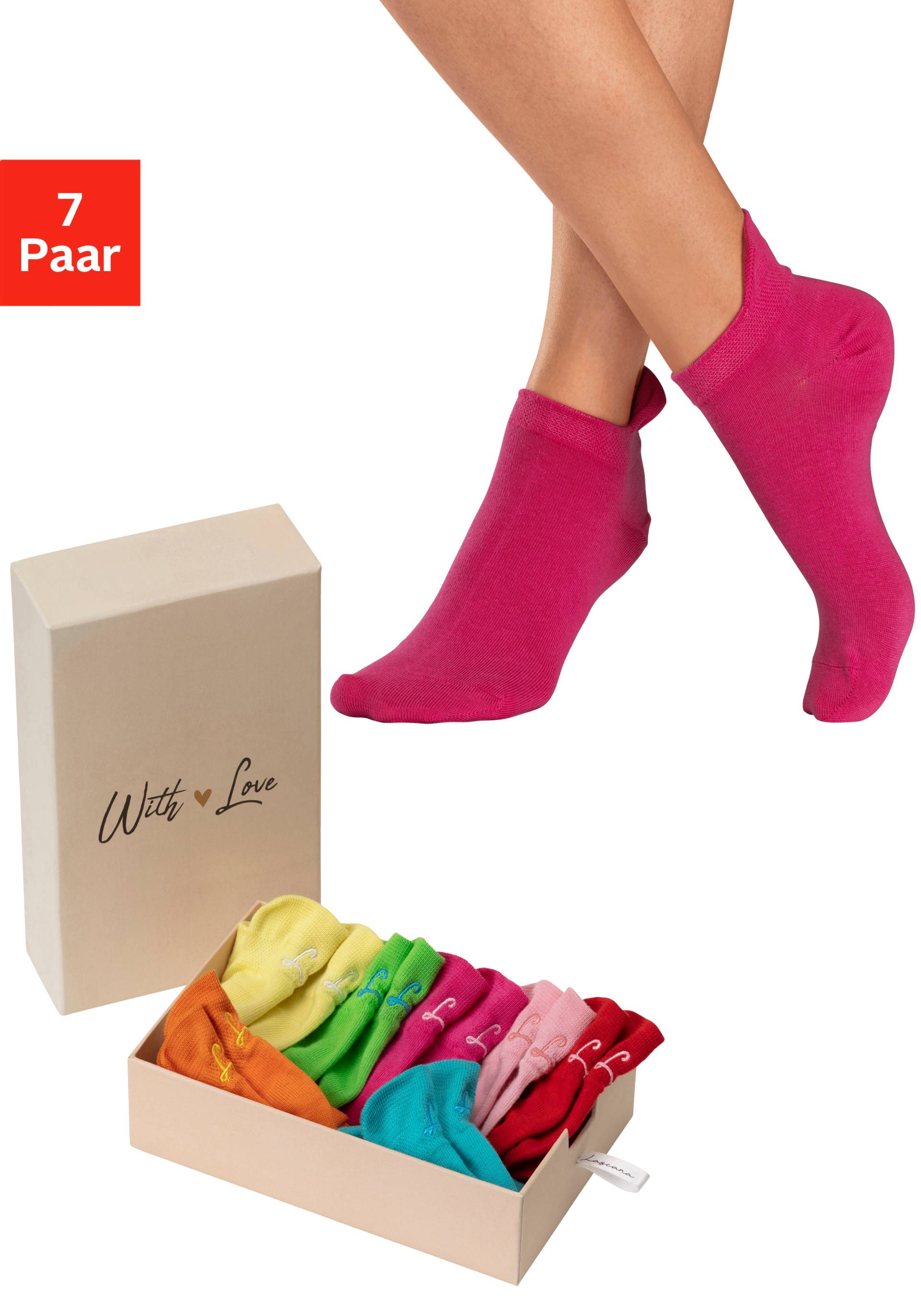 LASCANA Sneakersocken, (Box, 7 Paar, Box), mit kleiner Stickerei von LASCANA