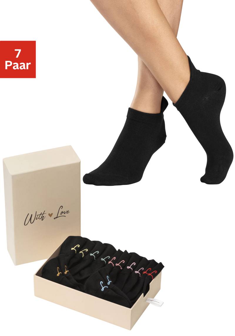 LASCANA Sneakersocken, (Box, 7 Paar, Box), mit kleiner Stickerei von LASCANA