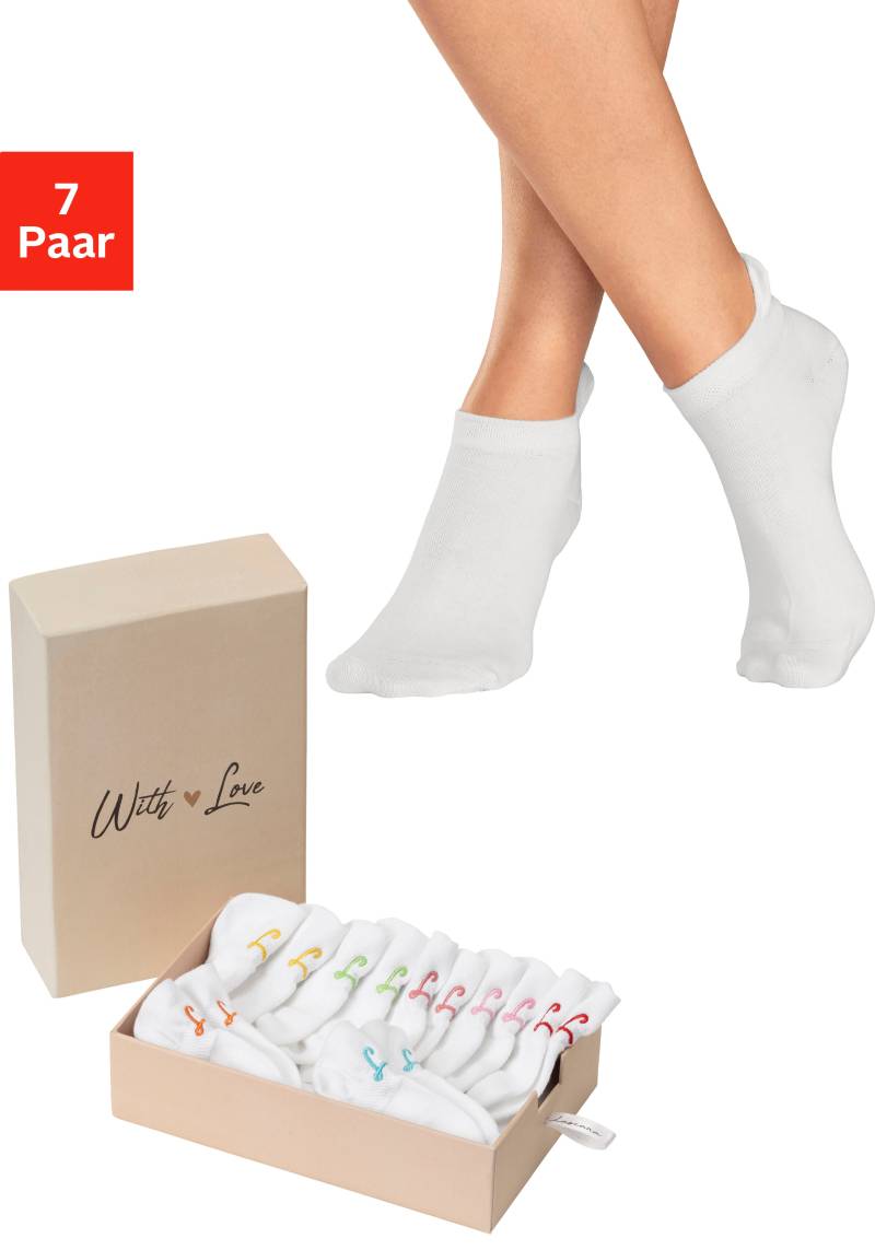 LASCANA Sneakersocken, (Box, 7 Paar, Box), mit kleiner Stickerei von LASCANA