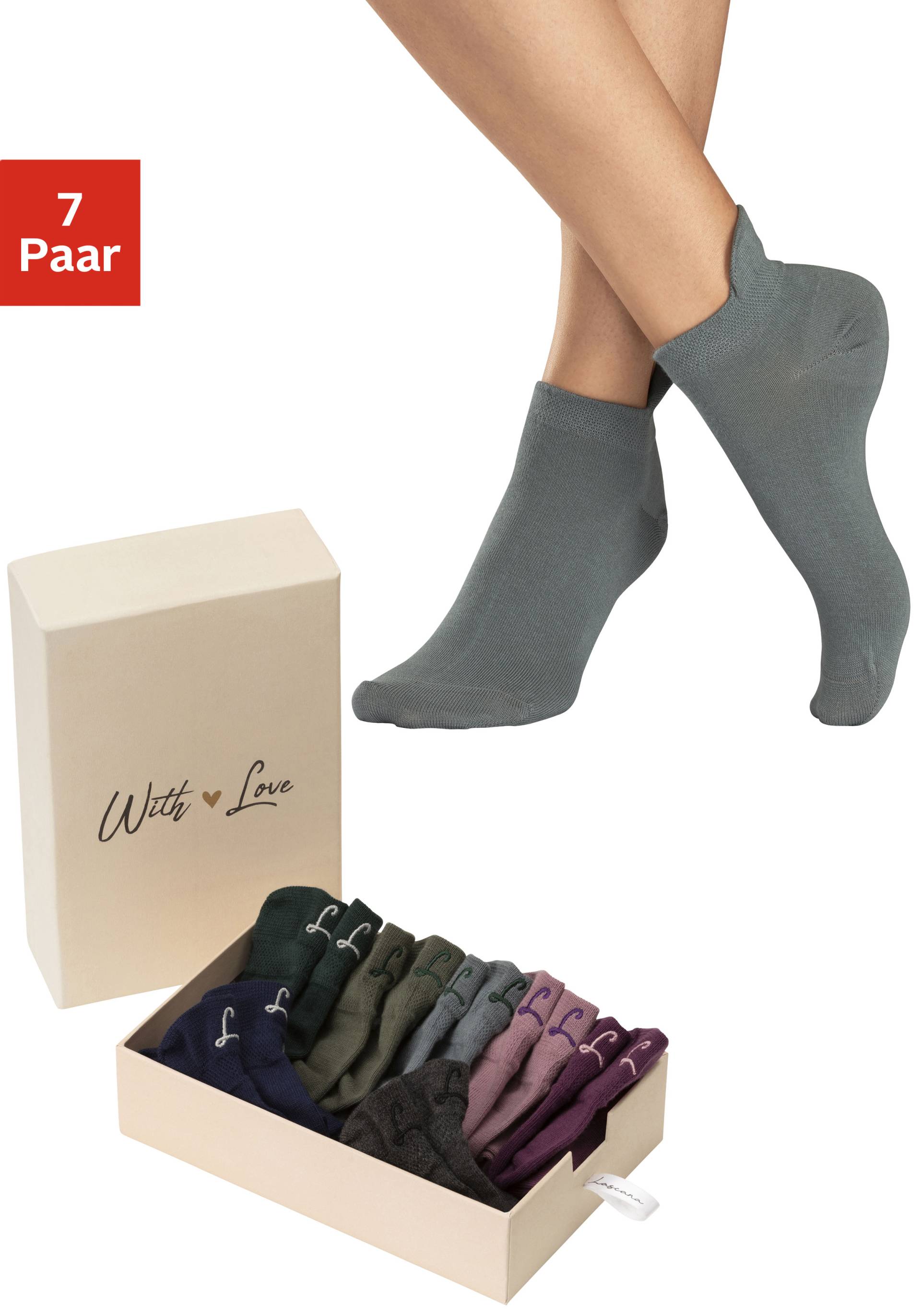 LASCANA Sneakersocken, (Box, 7 Paar, Box), mit kleiner Stickerei von LASCANA