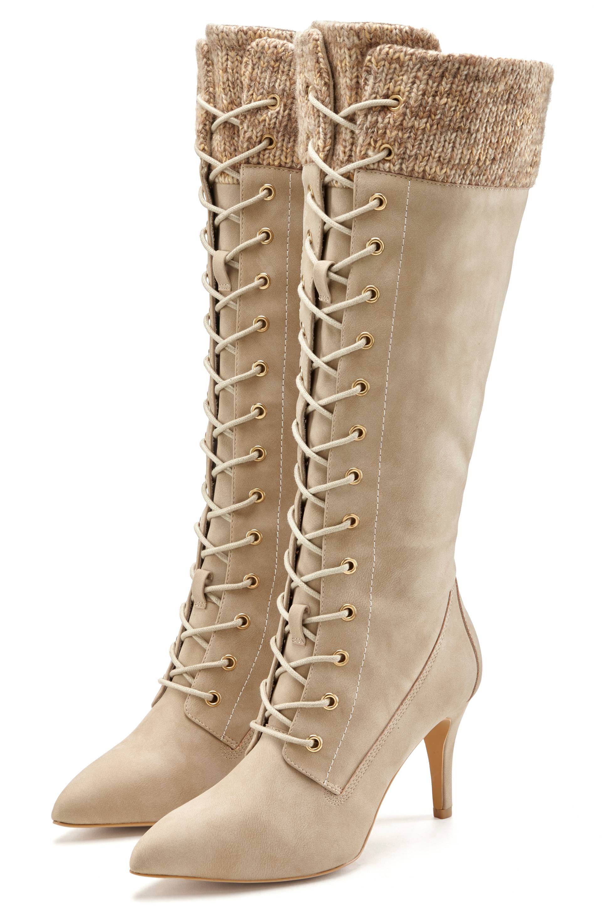 LASCANA Stiefel »Stiefelette, Langer Stiefel«, mit spitz zulaufender Form und Strickeinsatz LASCANA Stiefel »Stiefelette, Langer Stiefel«, mit spitz zulaufender Form und Strickeinsatz von LASCANA