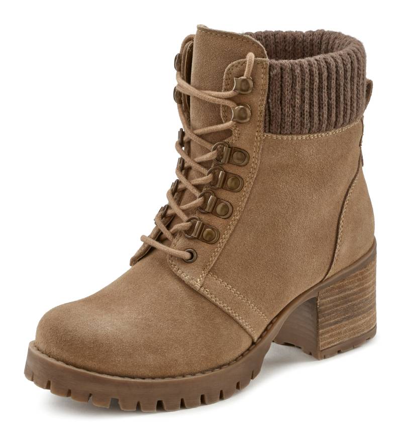 LASCANA Schnürstiefelette, aus Leder, Blockabsatz, High-Heel Boots, Winterstiefelette von LASCANA