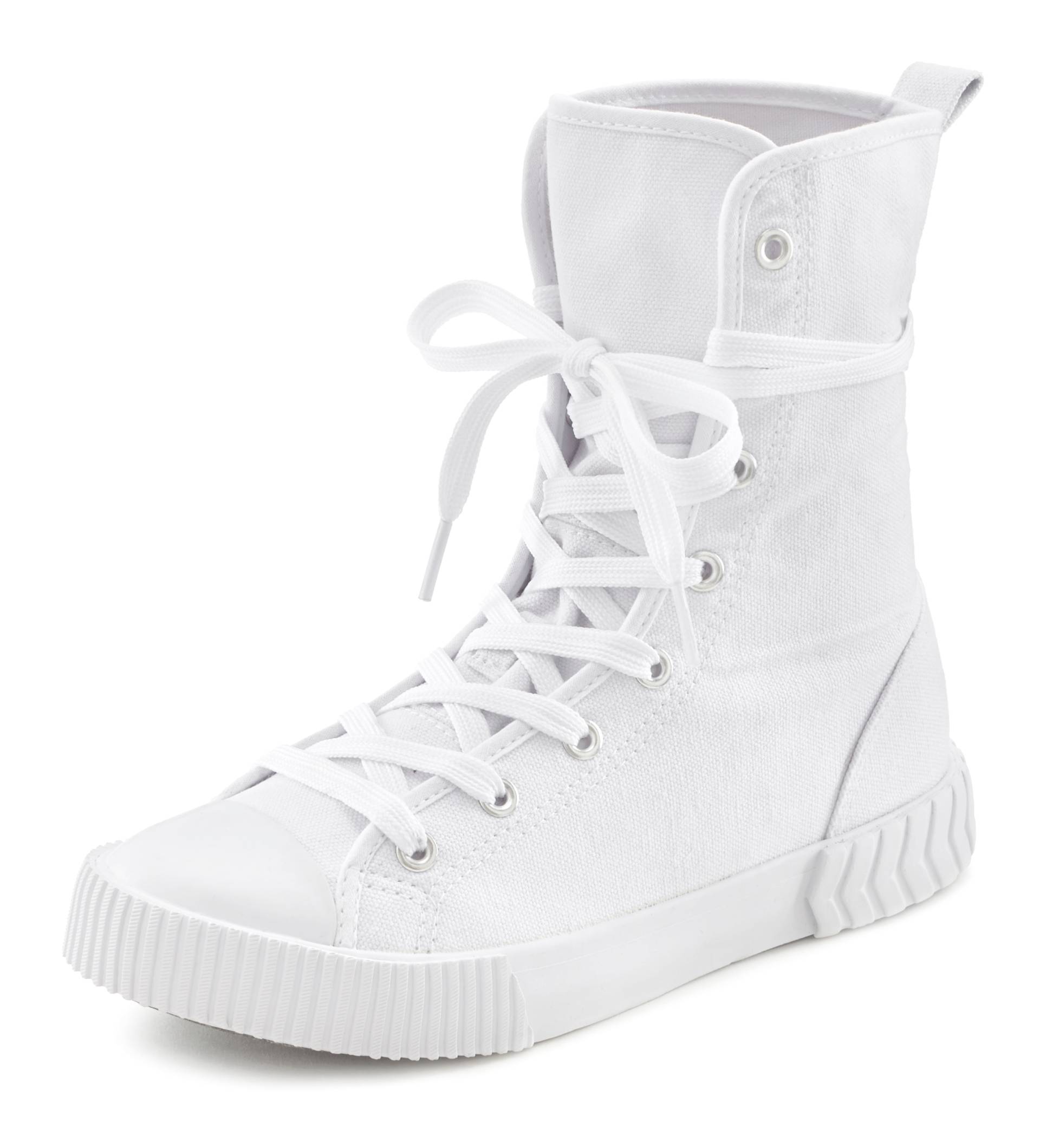 LASCANA Stiefelette, im Combat Look, High Top Sneaker, Schnürschuh, Textil-Boots von LASCANA