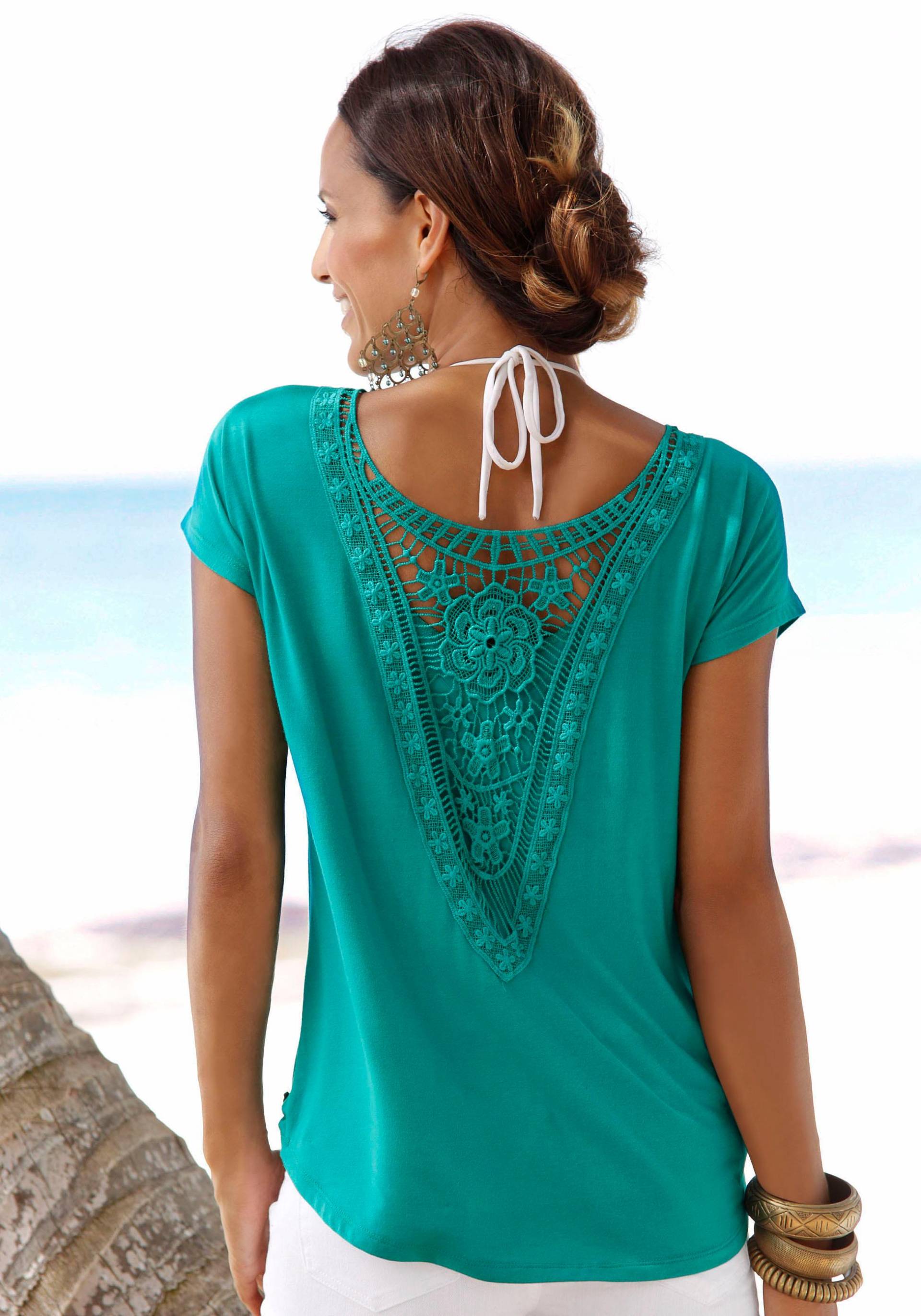 LASCANA Strandshirt, mit Spitzeneinsatz, T-Shirt, lockere Passform, casual-chic von LASCANA