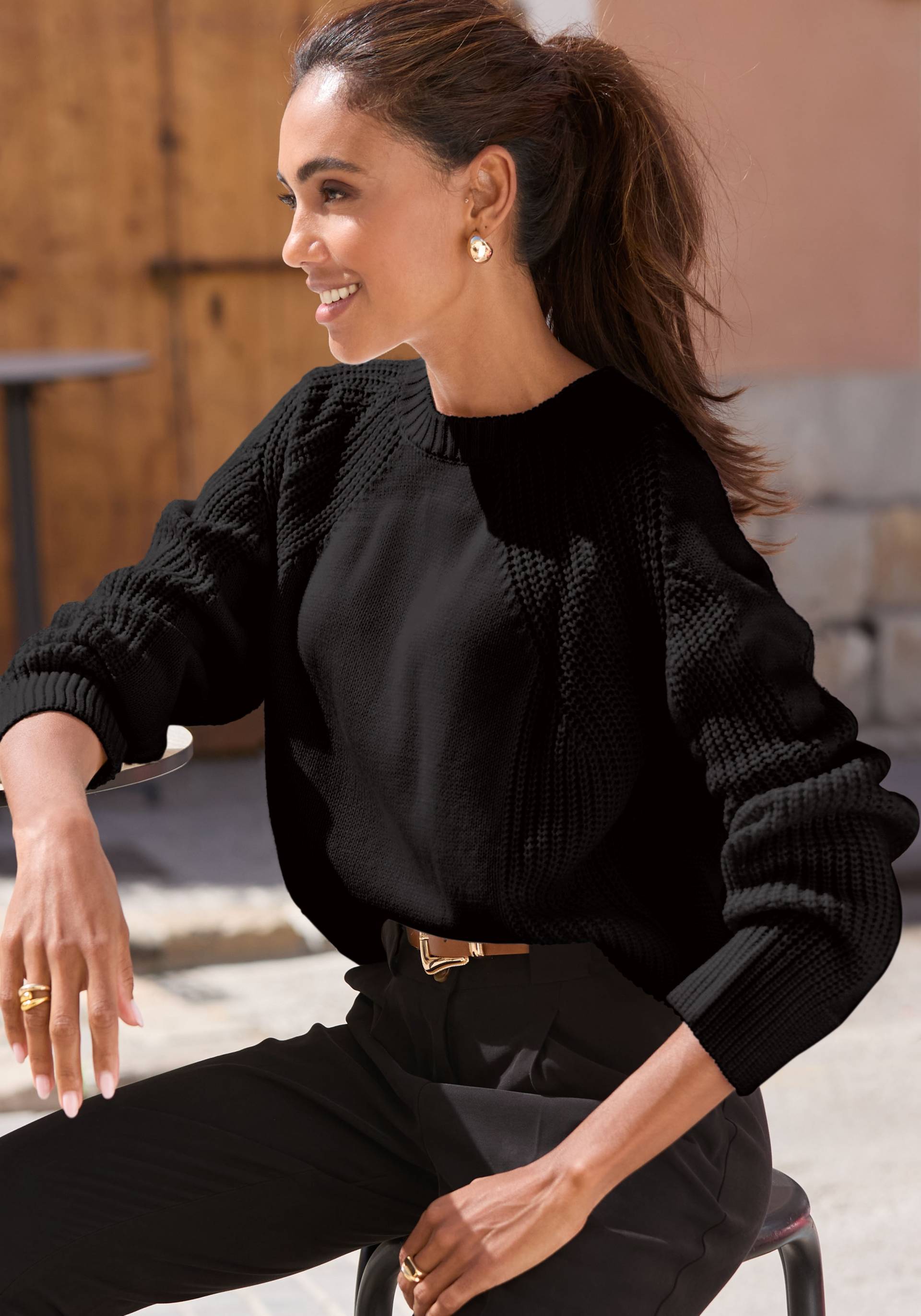 LASCANA Strickpullover, mit Grobstrick-Details, Damen Pullover mit Rundhals LASCANA Strickpullover, mit Grobstrick-Details, Damen Pullover mit Rundhals von LASCANA