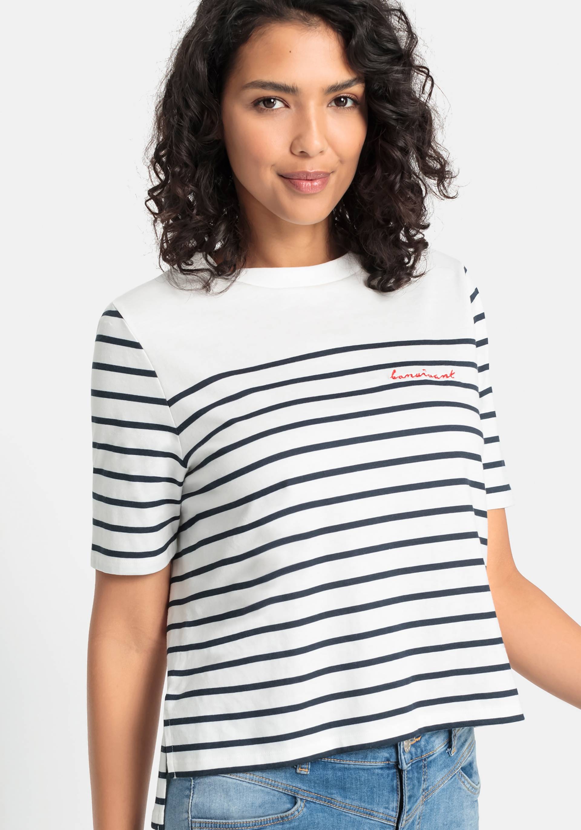 LASCANA T-Shirt, mit Streifen, Kurzarmshirt aus Baumwolle, schlanke Optik, Basic LASCANA T-Shirt, mit Streifen, Kurzarmshirt aus Baumwolle, schlanke Optik, Basic von LASCANA
