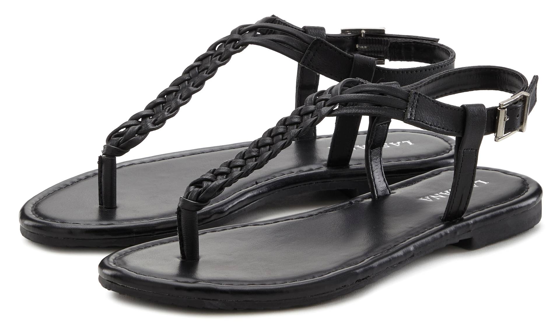 LASCANA Zehentrenner »Sandalette, Sommerschuh«, Sandale aus Leder mit Flecht-Optik von LASCANA