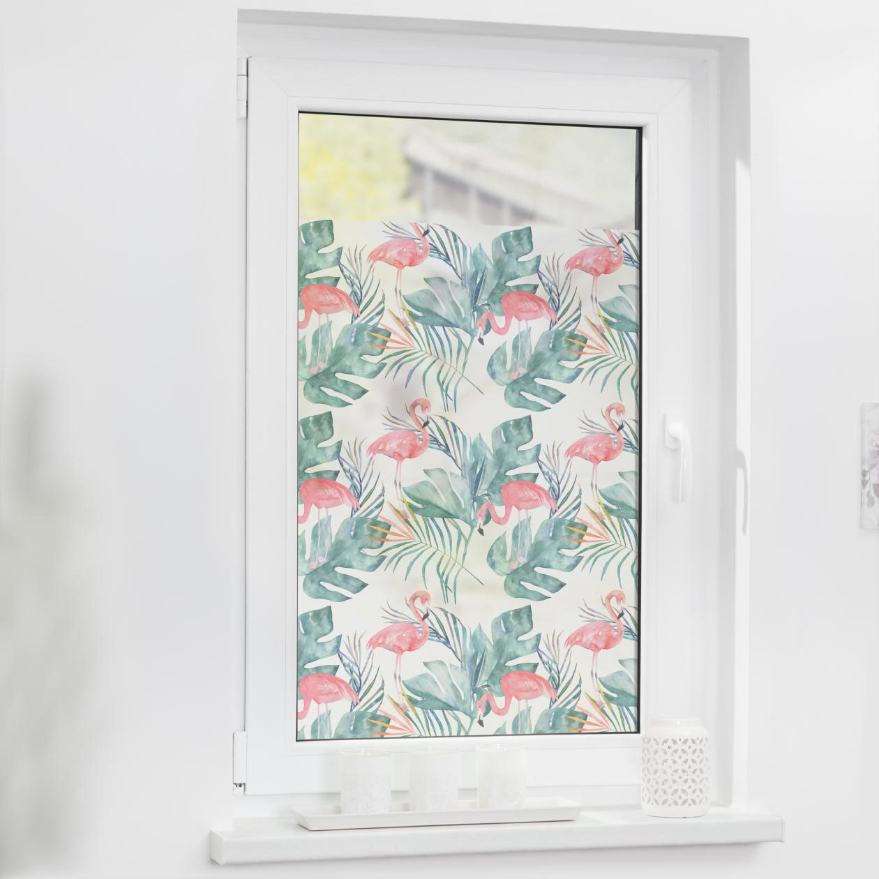 LICHTBLICK ORIGINAL Fensterfolie »Fensterfolie selbstklebend, Sichtschutz, Flamingo - Rosa Grün«, 1 St., blickdicht, glattstatisch haftend von LICHTBLICK ORIGINAL