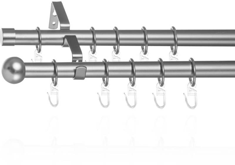 LICHTBLICK ORIGINAL Gardinenstange »Gardinenstange Kugel, 20 mm, ausziehbar, 2 läufig 130 - 240 cm Chrom«, 2 läufig-läufig, ausziehbar, Zweiläufige Vorhangstange mit Ringen für Gardinen und Stores. von LICHTBLICK ORIGINAL