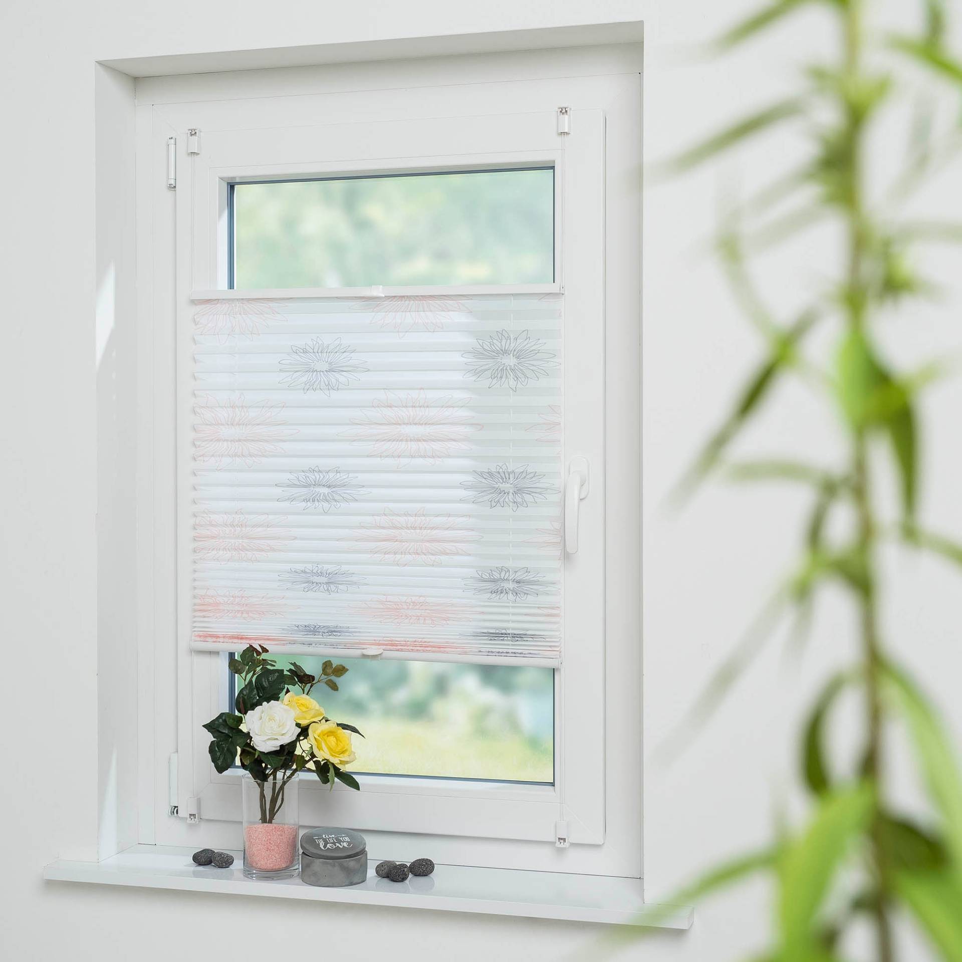 Liedeco Plissee »Blume grau«, Lichtschutz, ohne Bohren, verspannt Liedeco Plissee »Blume grau«, Lichtschutz, ohne Bohren, verspannt von LIEDECO