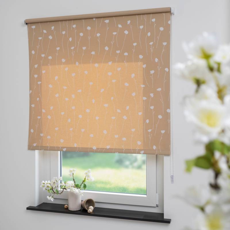 Liedeco Seitenzugrollo »Blumen beige«, Lichtschutz, freihängend, Seitenzugrollo, Kettenzugrollo, Dekorrollo - Blumen beige von LIEDECO