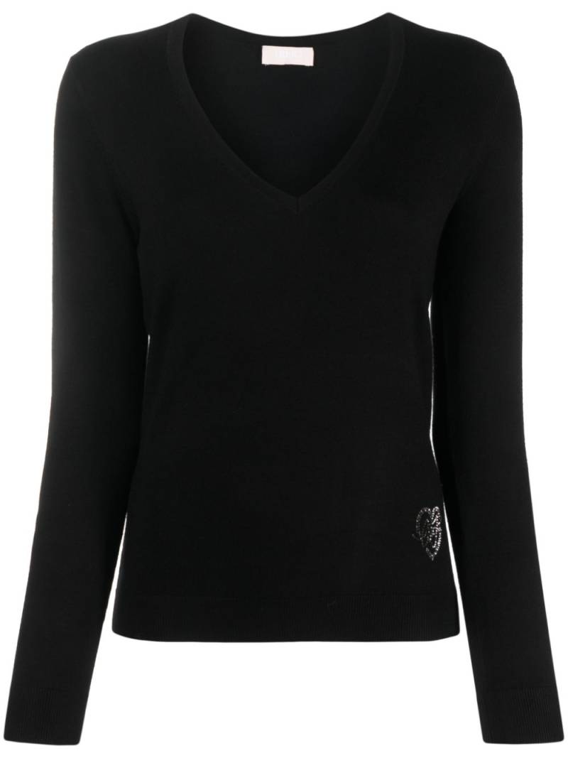 LIU JO V-neck rhinestone-embellished jumper - Black von LIU JO