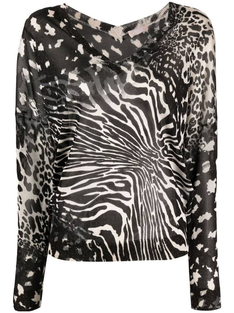 LIU JO animal-print V-neck jumper - Neutrals von LIU JO