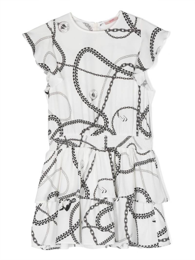 Liu Jo Kids chain-print ruffled dress - White von Liu Jo Kids