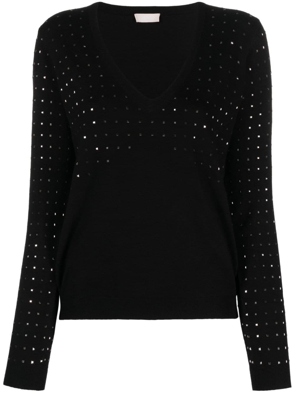 LIU JO crystal-embellished V-neck jumper - Black von LIU JO