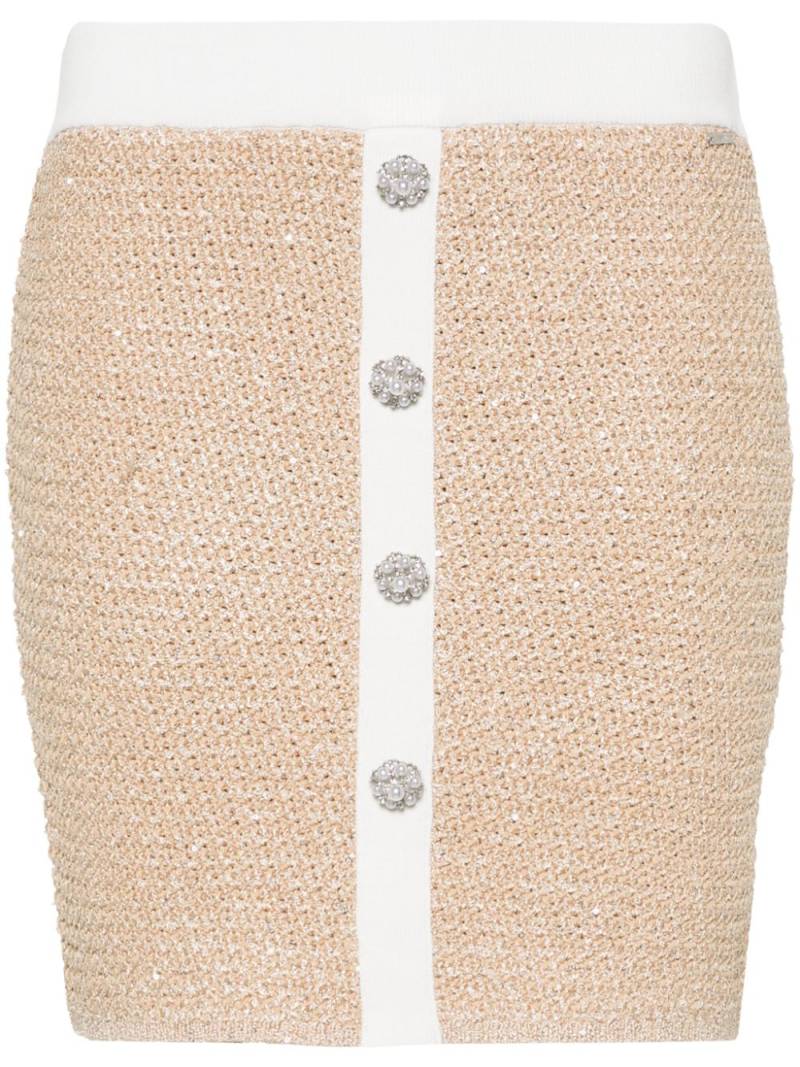 LIU JO embellished-buttons bouclé skirt - Neutrals von LIU JO