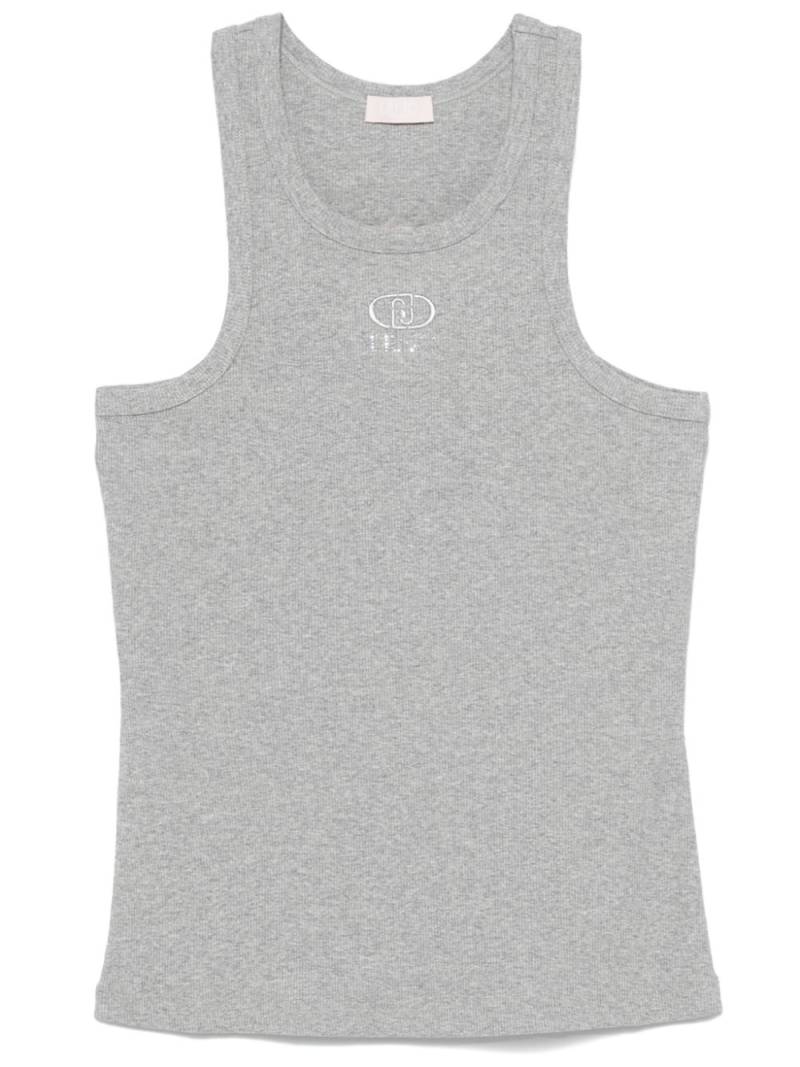 LIU JO embroidered-logo fine-ribbed top - Grey von LIU JO