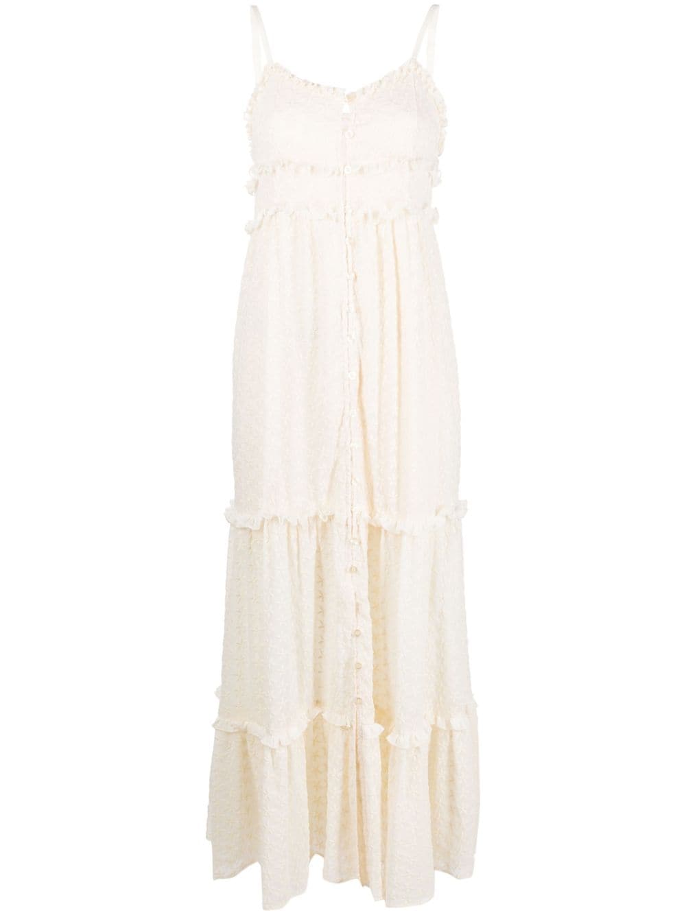 LIU JO floral-embroidery ruffled long dress - Neutrals von LIU JO